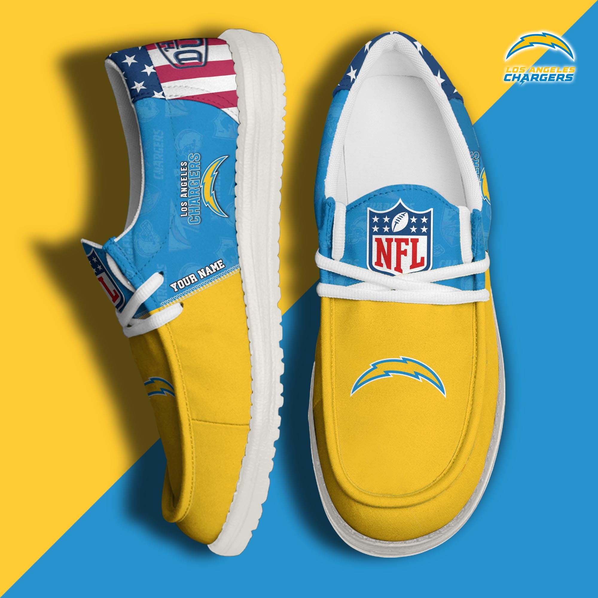 JWFancy Los Angeles Chargers Hey Dude Shoes Wally Men's Lace Up Loafers Comfortable For Men And Women