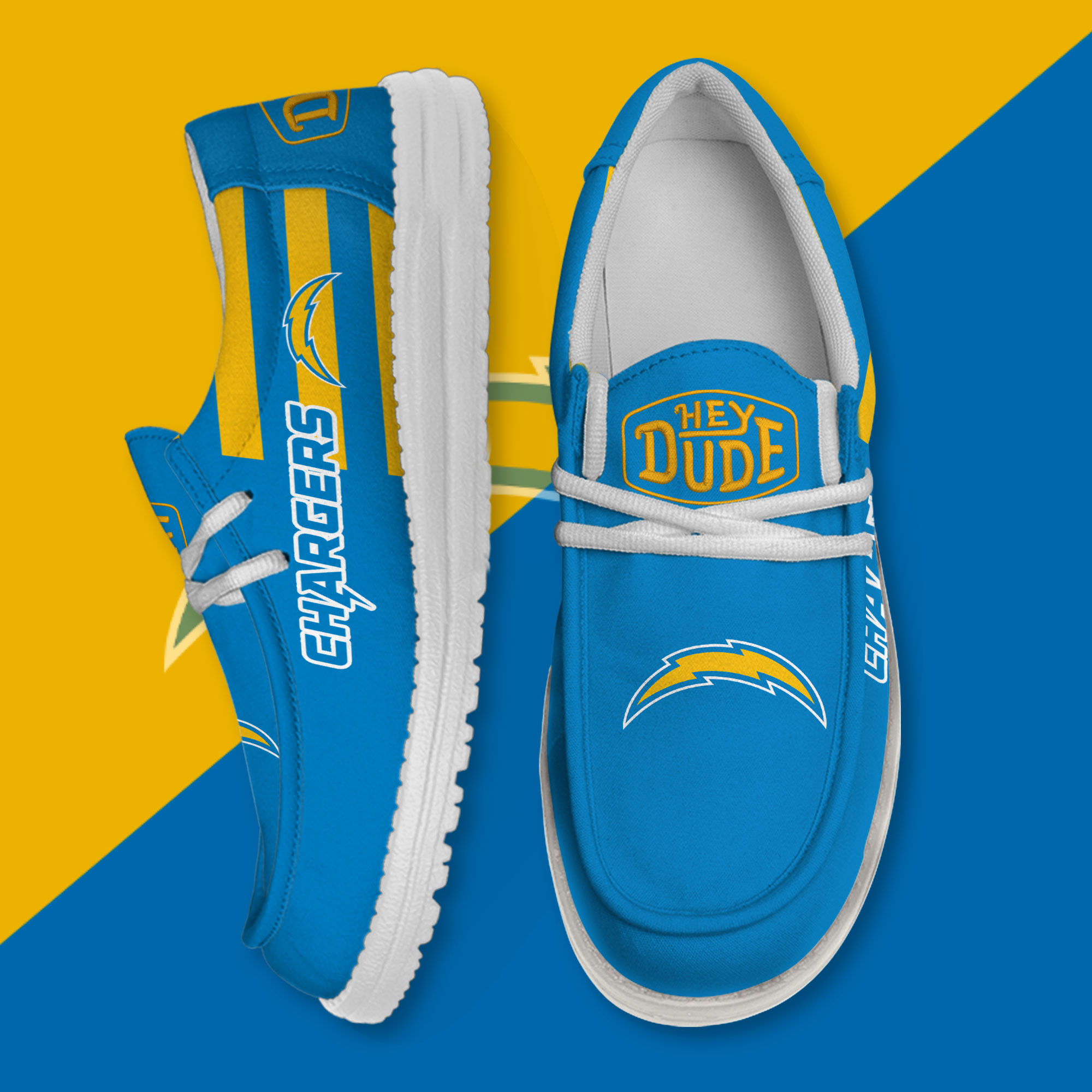JWFancy Los Angeles Chargers Hey Dude Shoes Wally Men's Lace Up Loafers Comfortable For Men And Women