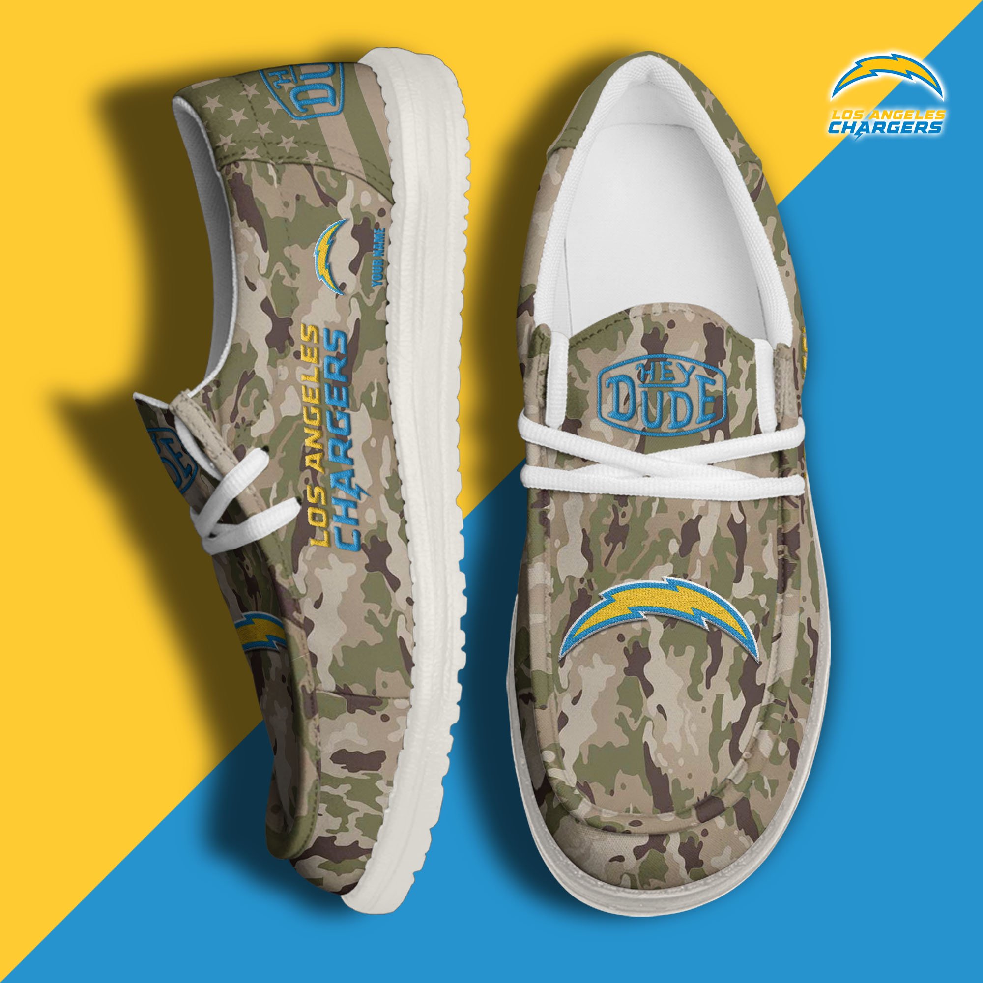 JWFancy Los Angeles Chargers Hey Dude Shoes Wally Men's Lace Up Loafers Comfortable For Men And Women