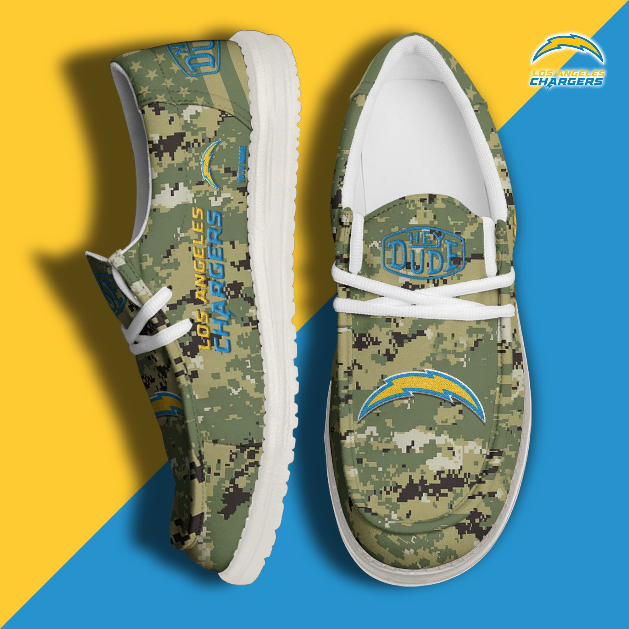 JWFancy Los Angeles Chargers Hey Dude Shoes Wally Men's Lace Up Loafers Comfortable For Men And Women