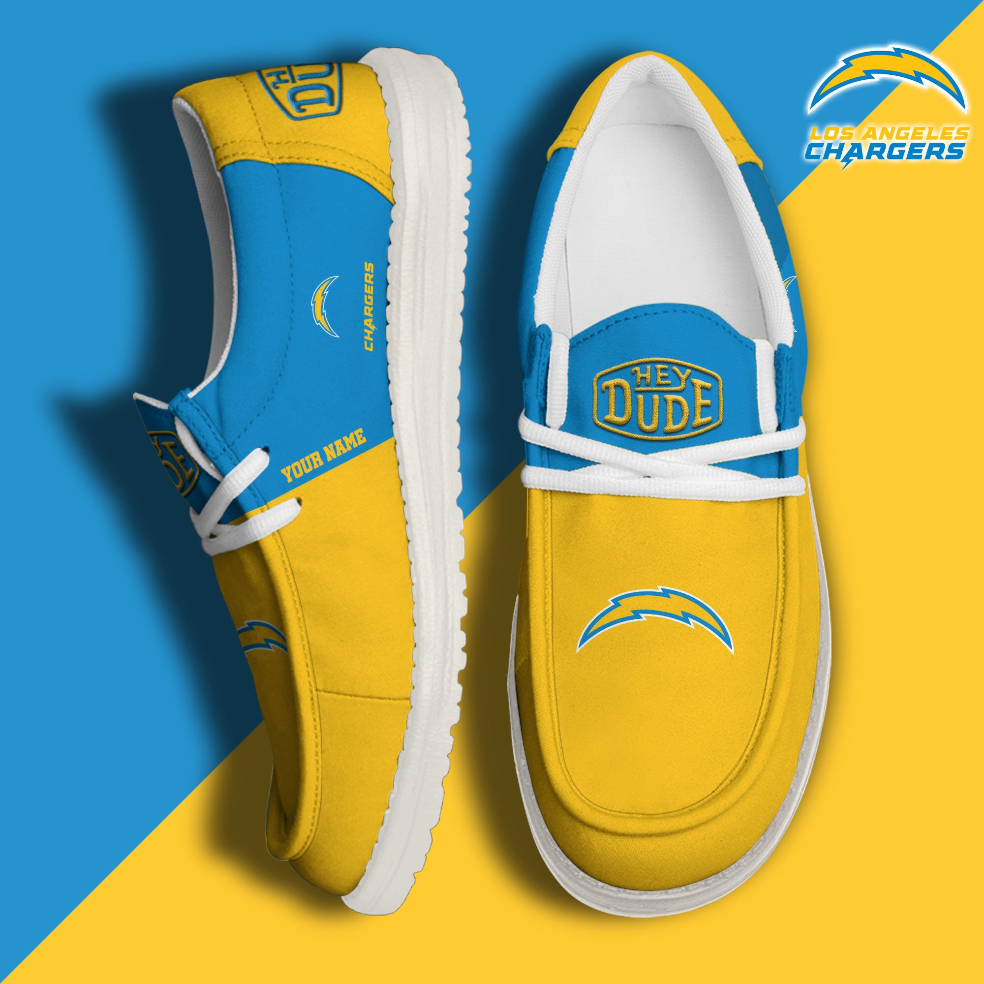 JWFancy Los Angeles Chargers Hey Dude Shoes Wally Men's Lace Up Loafers Comfortable For Men And Women