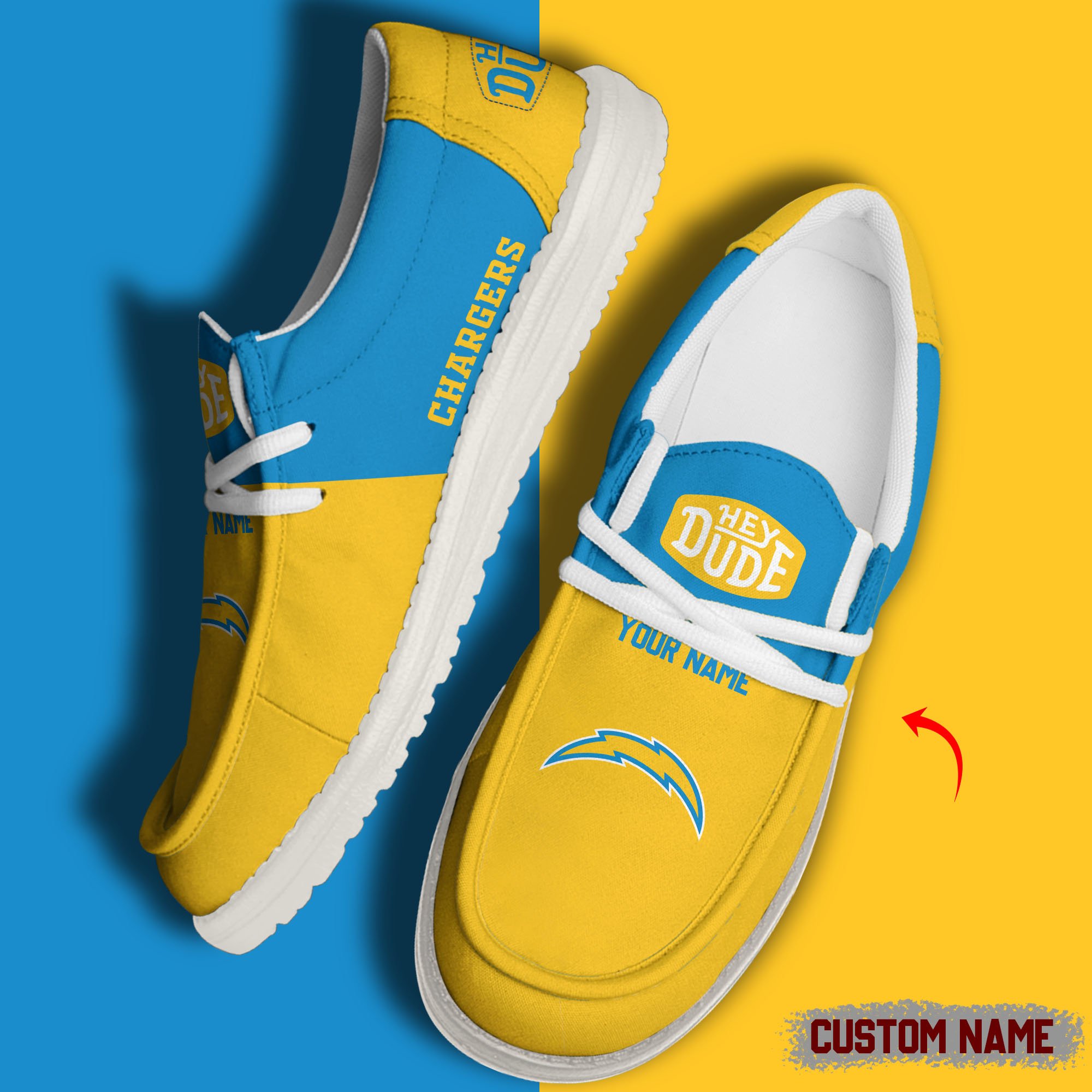 JWFancy Los Angeles Chargers Hey Dude Shoes Wally Men's Lace Up Loafers Comfortable For Men And Women