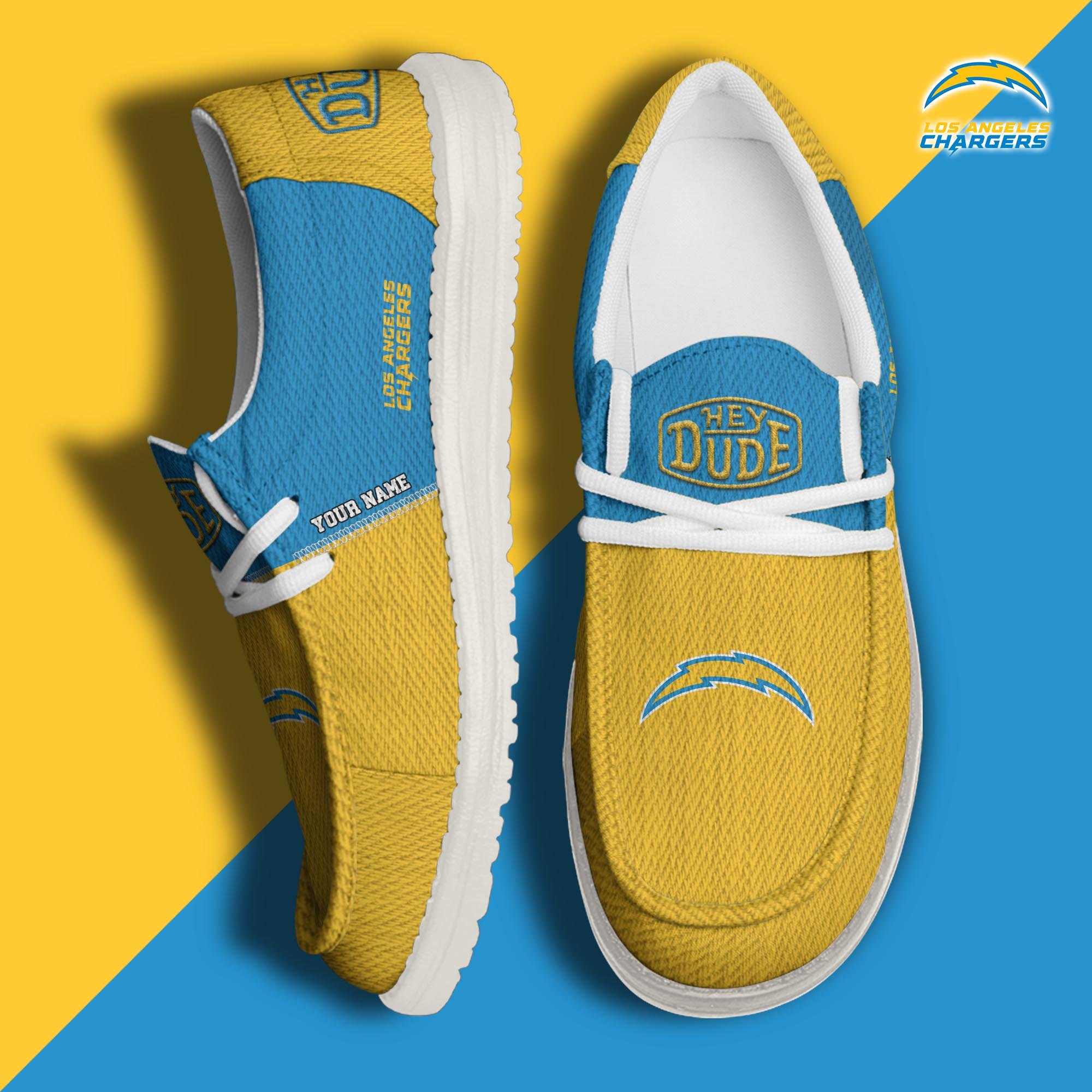 JWFancy Los Angeles Chargers Hey Dude Shoes Wally Men's Lace Up Loafers Comfortable For Men And Women