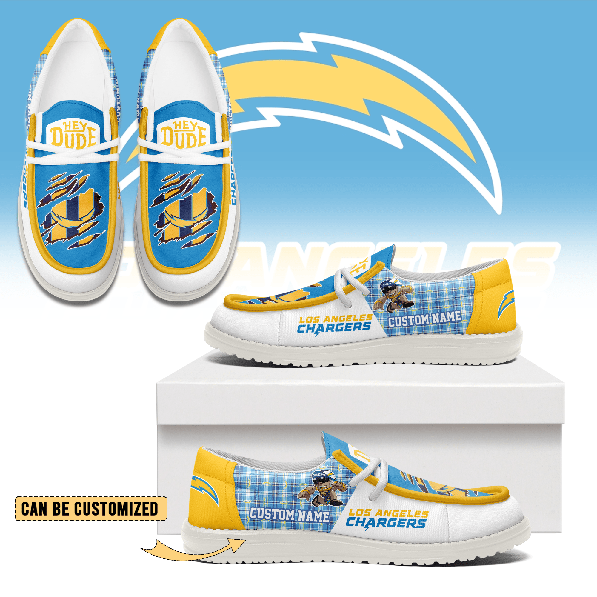 JWFancy Los Angeles Chargers Hey Dude Shoes Wally Men’s Lace Up Loafers Comfortable For Men And Women