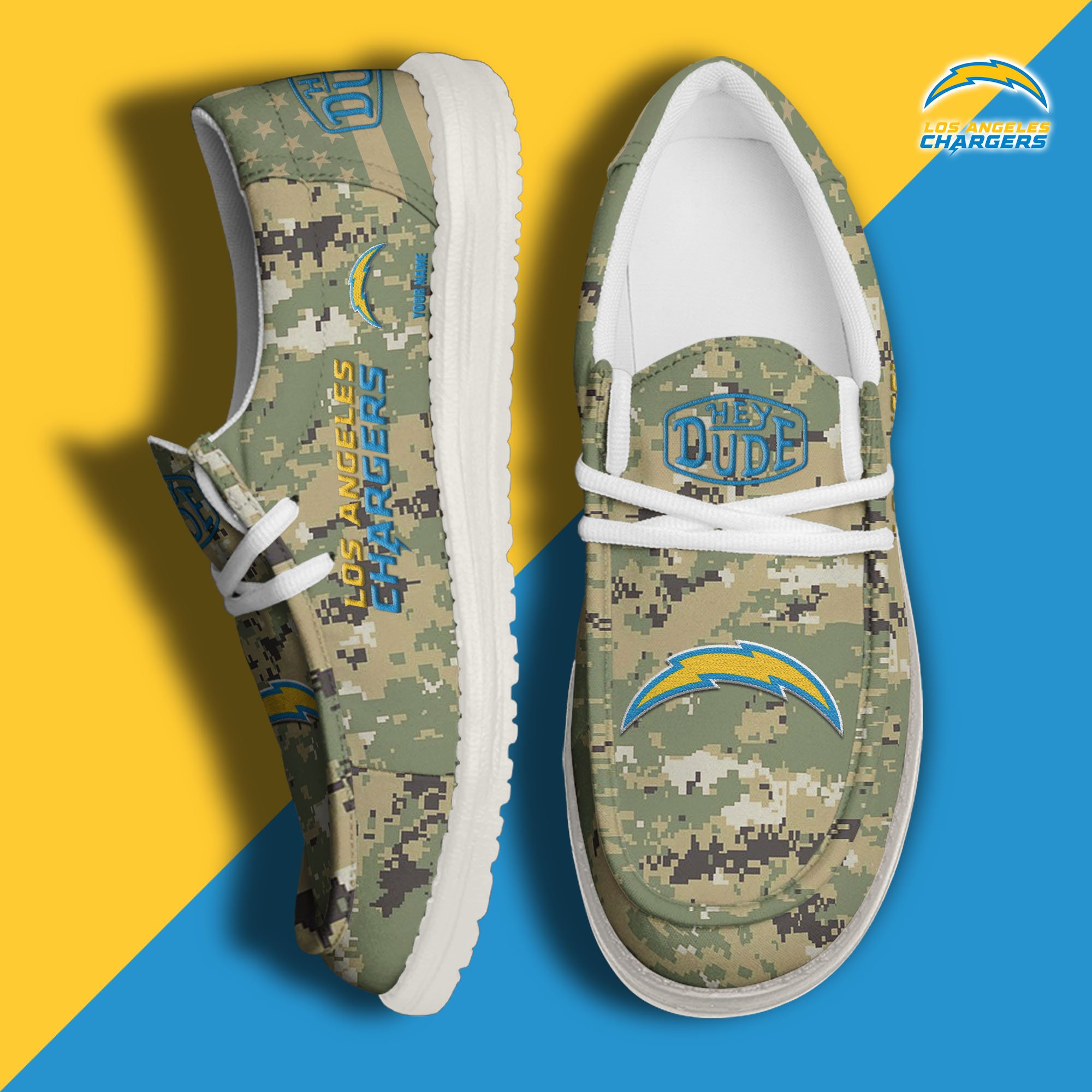 JWFancy Los Angeles Chargers Hey Dude Shoes Wally Men's Lace Up Loafers Comfortable For Men And Women