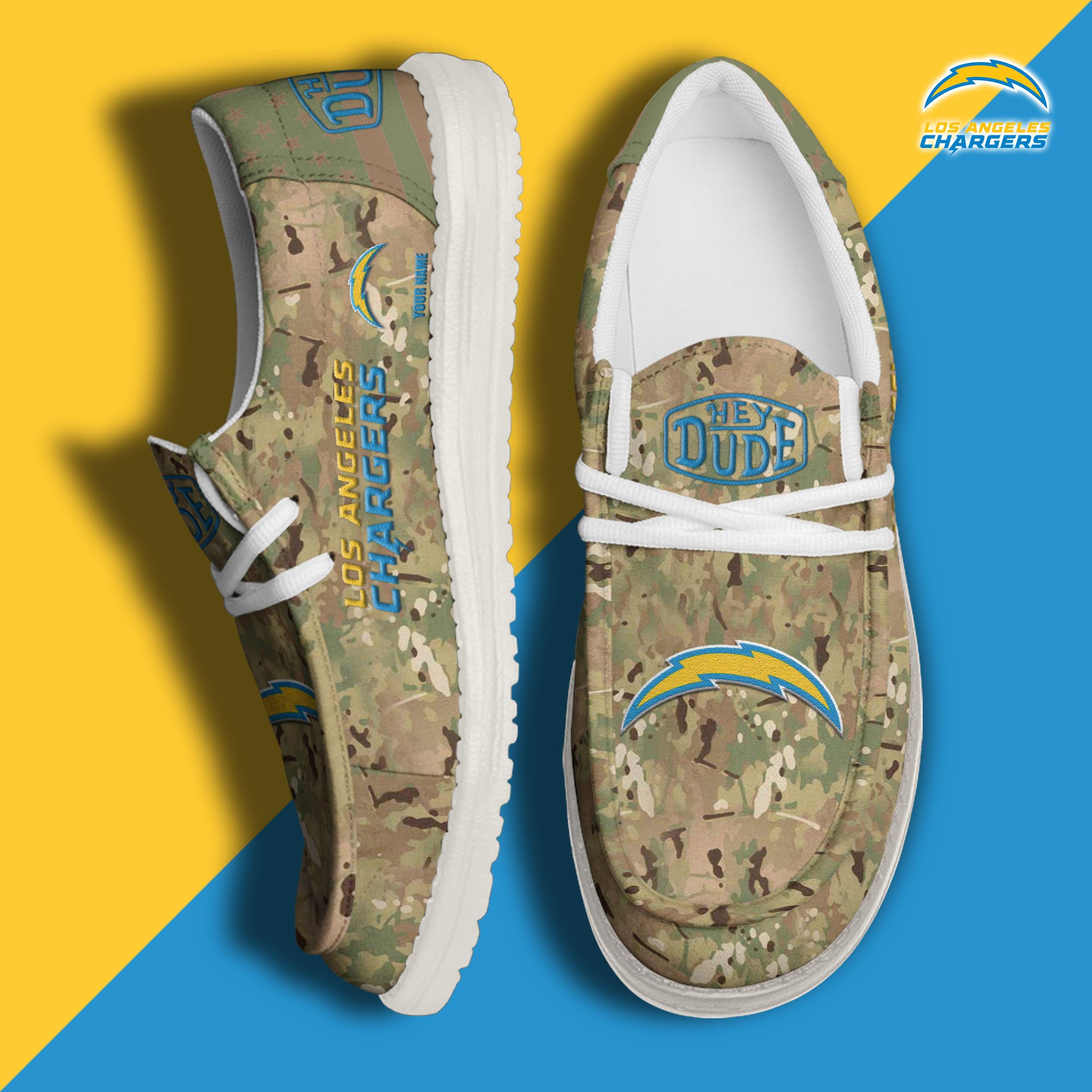 JWFancy Los Angeles Chargers Hey Dude Shoes Wally Men's Lace Up Loafers Comfortable For Men And Women