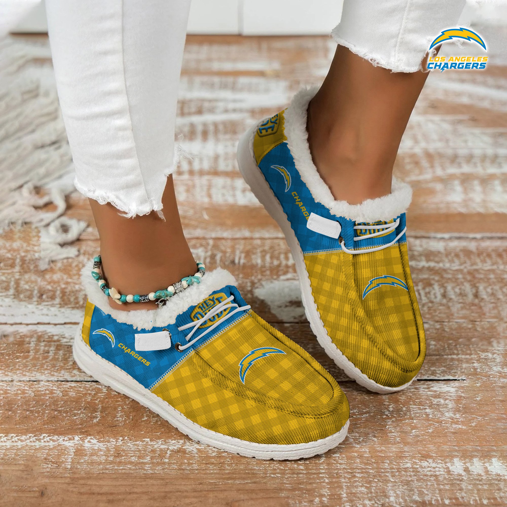 JWFancy Los Angeles Chargers Personalized Hey Dude With Warm Fur Lining Shoes For Men And Women