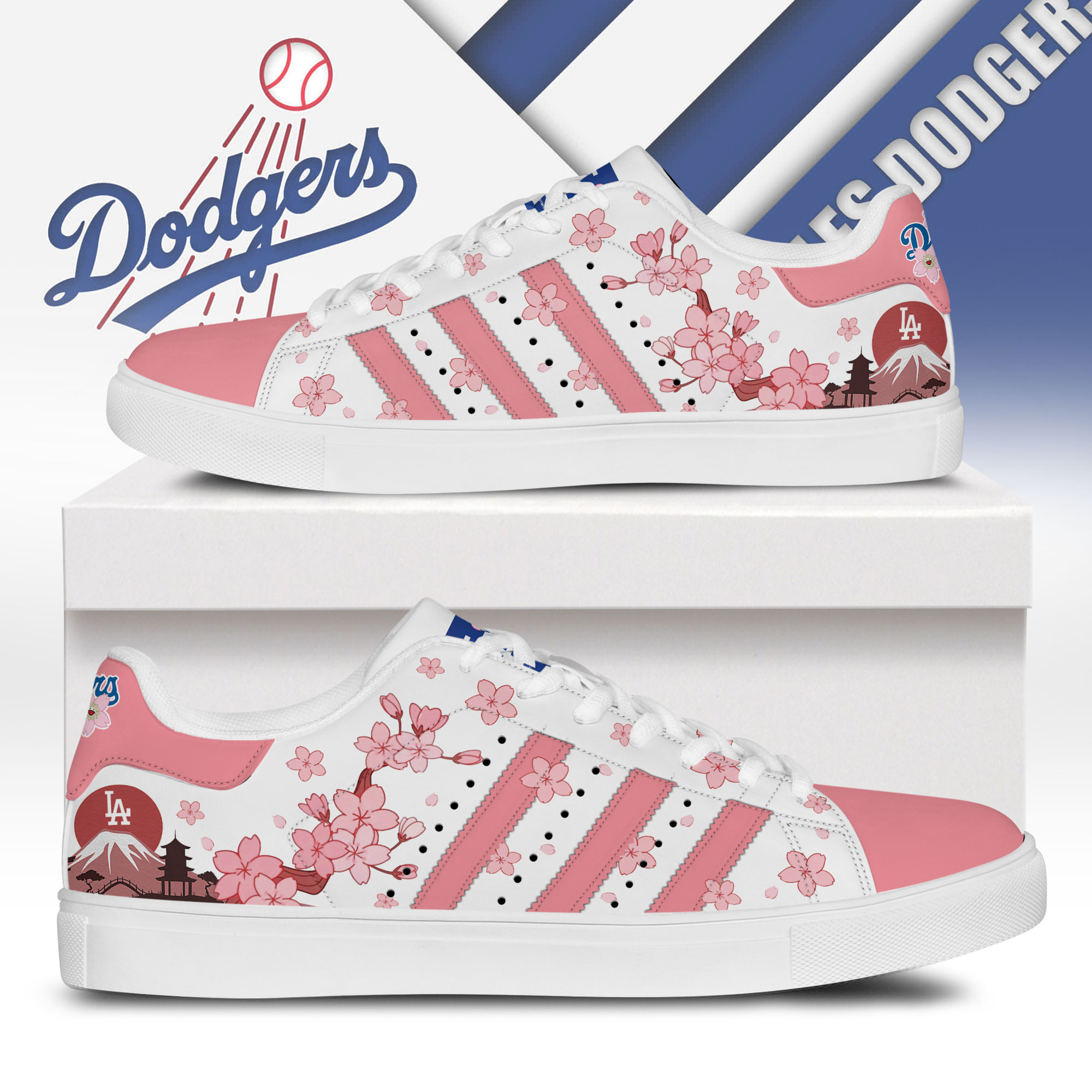 JWFancy Los Angeles Dodgers x Cherry Blossom Skate Stan Shoes Sneakes For Men And Women