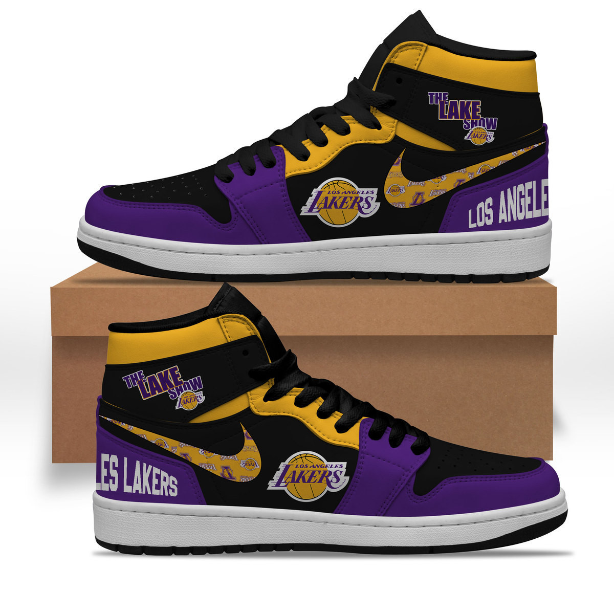 JWFancy Los Angeles Lakers AJ1 High Sneakers Shoes For Men And Women
