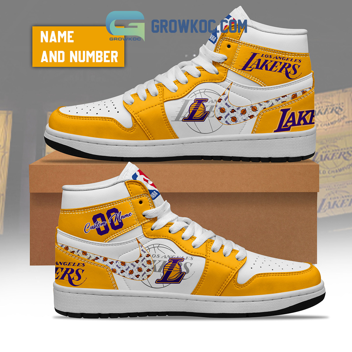 JWFancy Los Angeles Lakers AJ1 High Sneakers Shoes For Men And Women