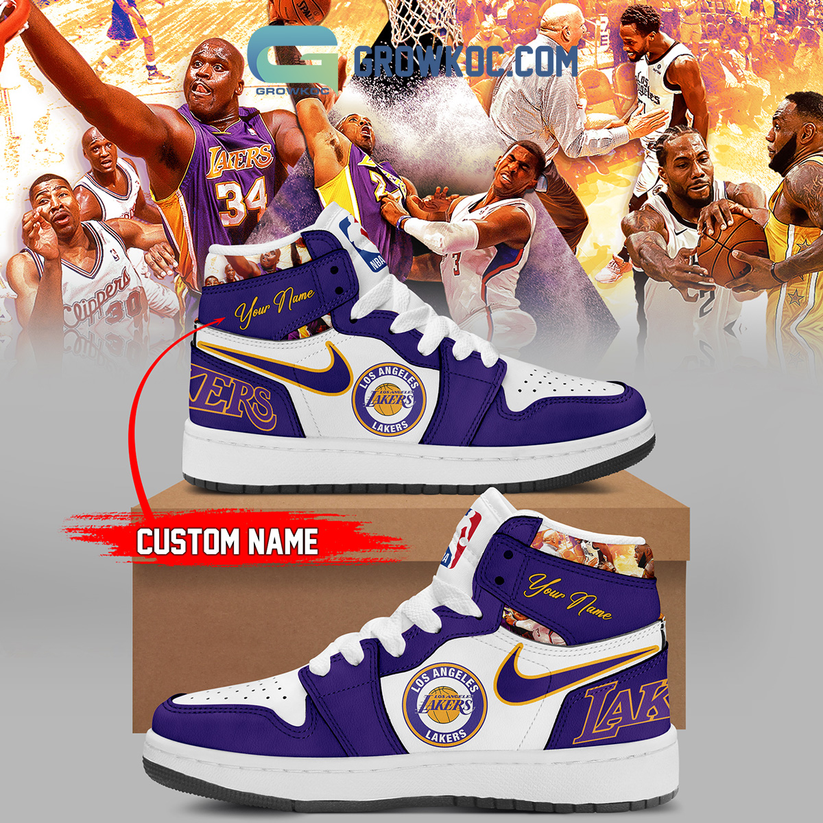 JWFancy Los Angeles Lakers AJ1 High Sneakers Shoes For Men And Women