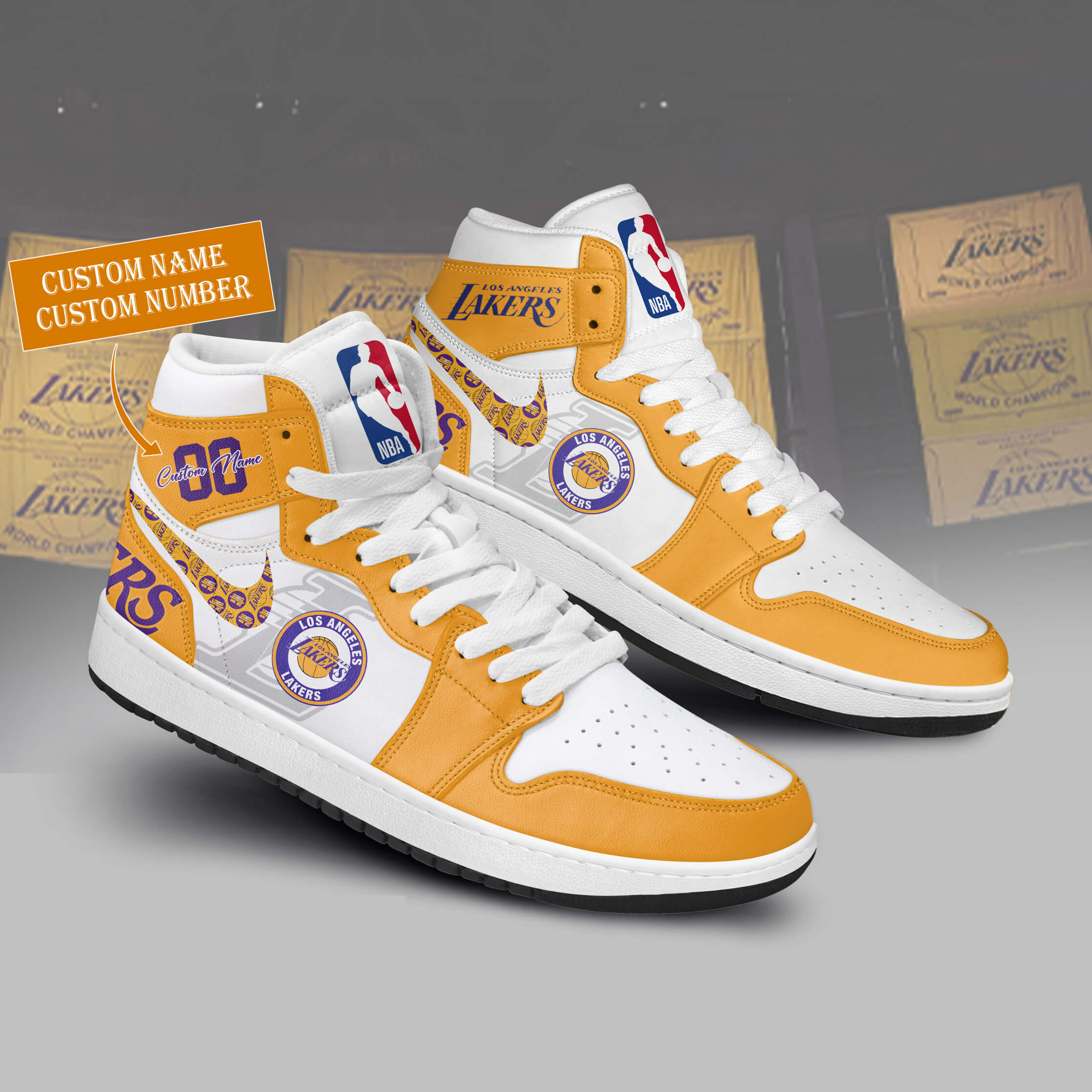 JWFancy Los Angeles Lakers AJ1 High Sneakers Shoes For Men And Women