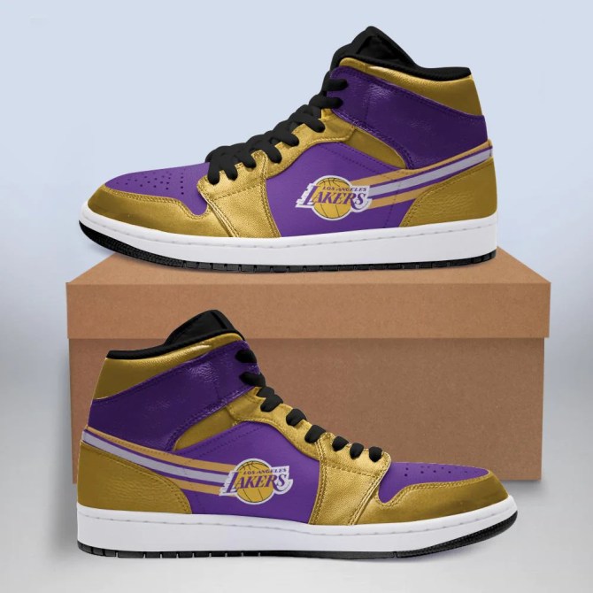 JWFancy Los Angeles Lakers NBA AJ1 High Sneakers Shoes For Men And Women