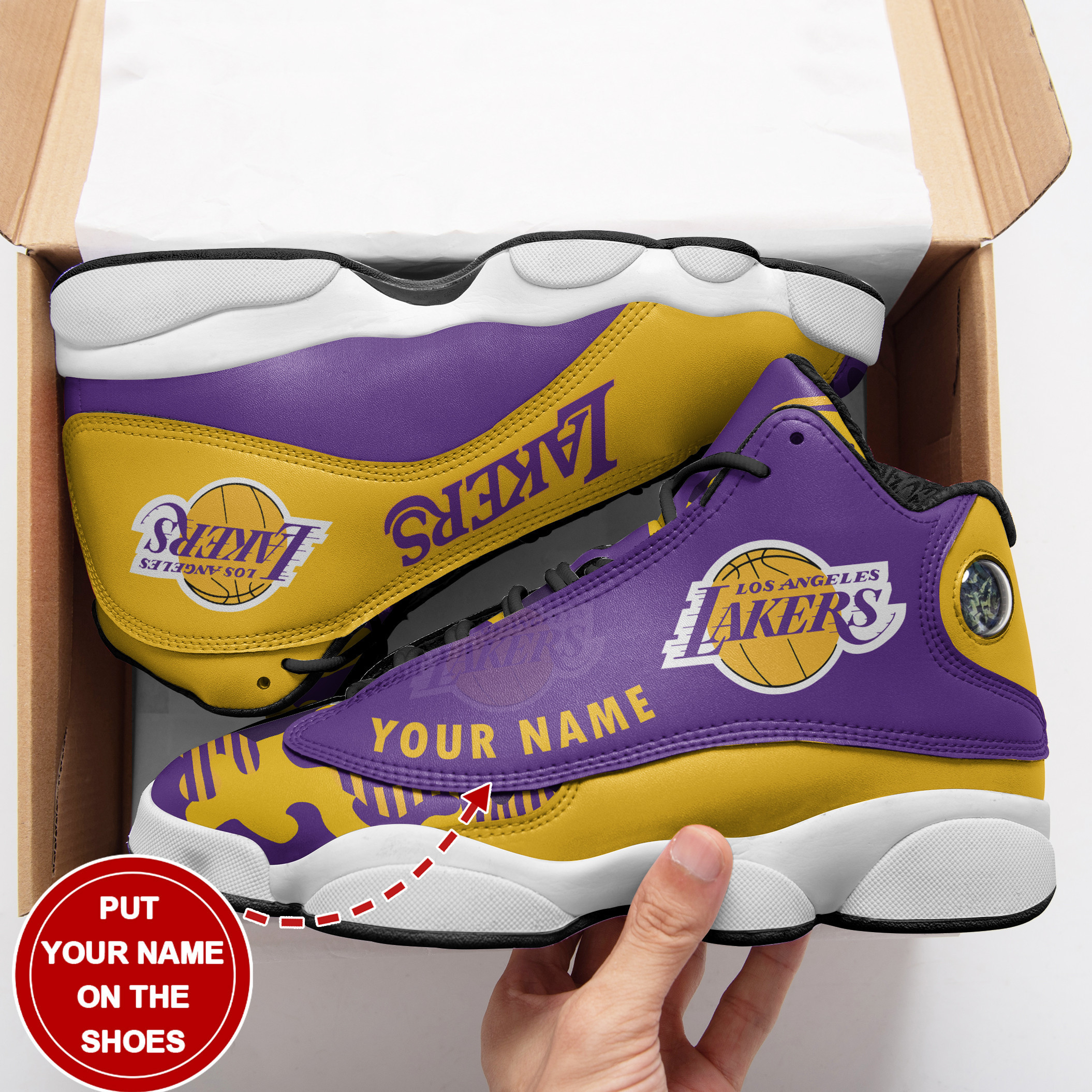 JWFancy Los Angeles Lakers NFL AJ13 Sneakers Shoes For Men And Women