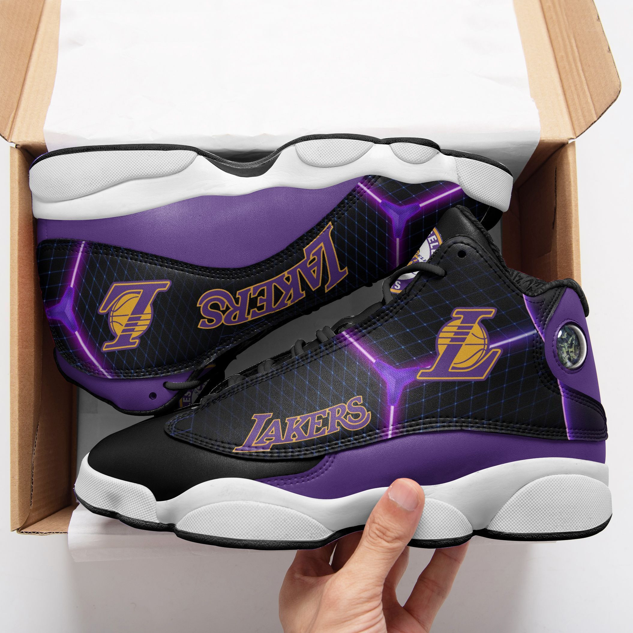 JWFancy Los Angeles Lakers NFL AJ13 Sneakers Shoes For Men And Women