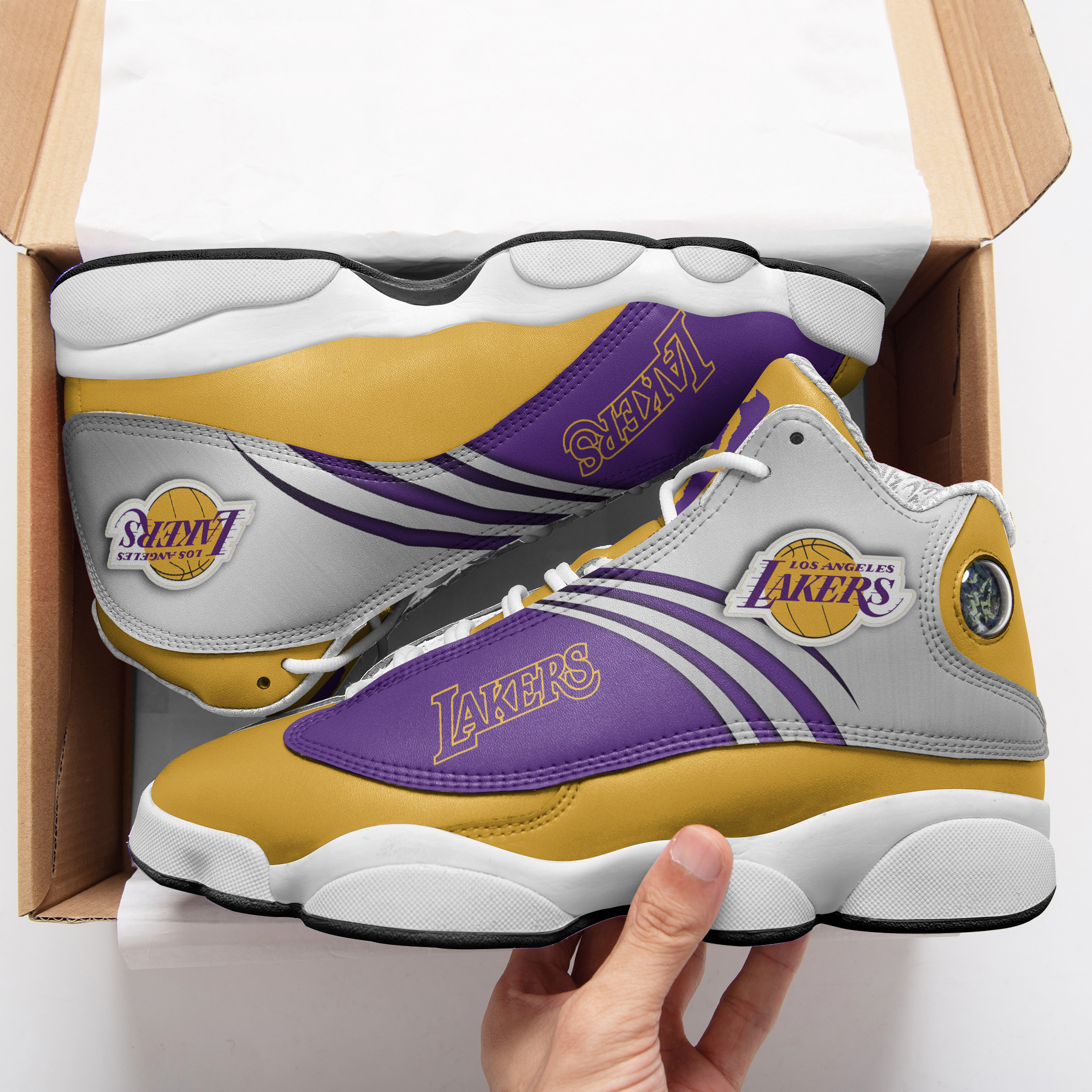 JWFancy Los Angeles Lakers NFL AJ13 Sneakers Shoes For Men And Women