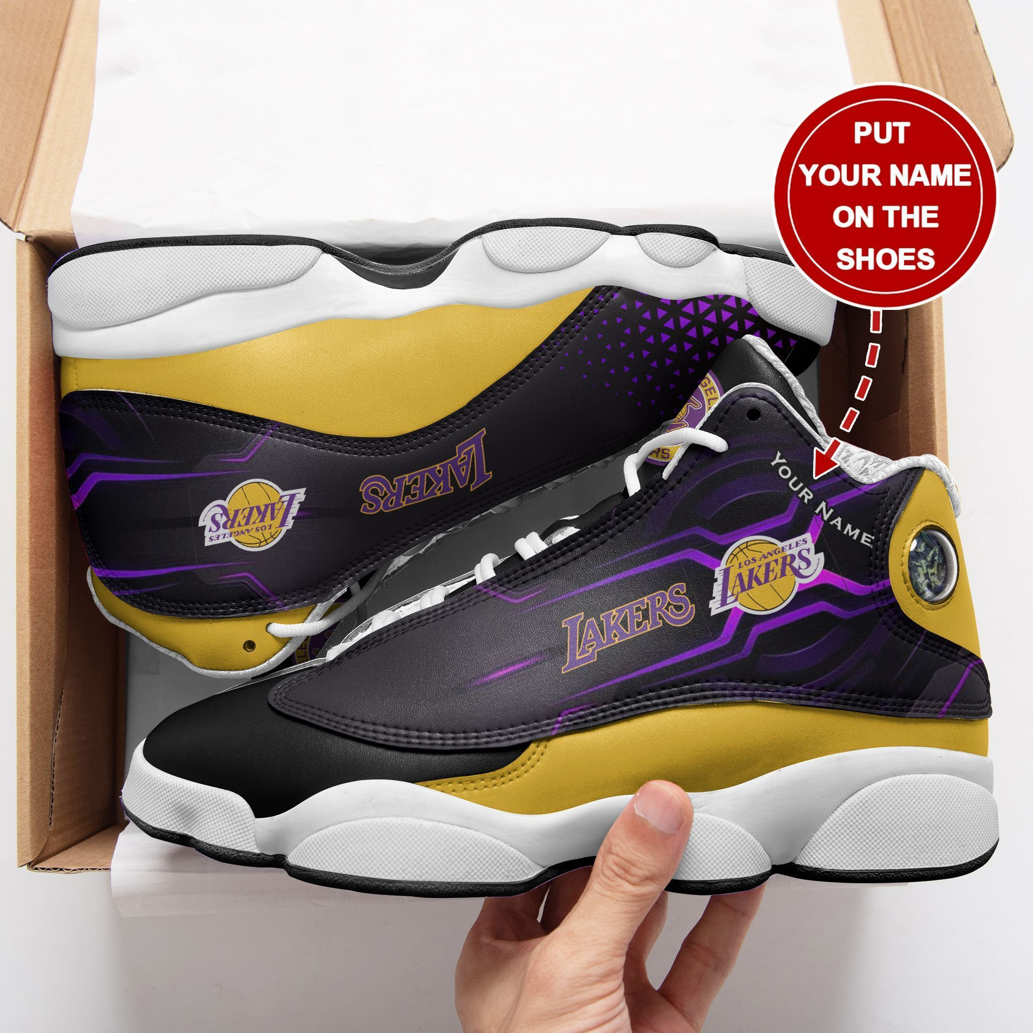 JWFancy Los Angeles Lakers NFL AJ13 Sneakers Shoes For Men And Women