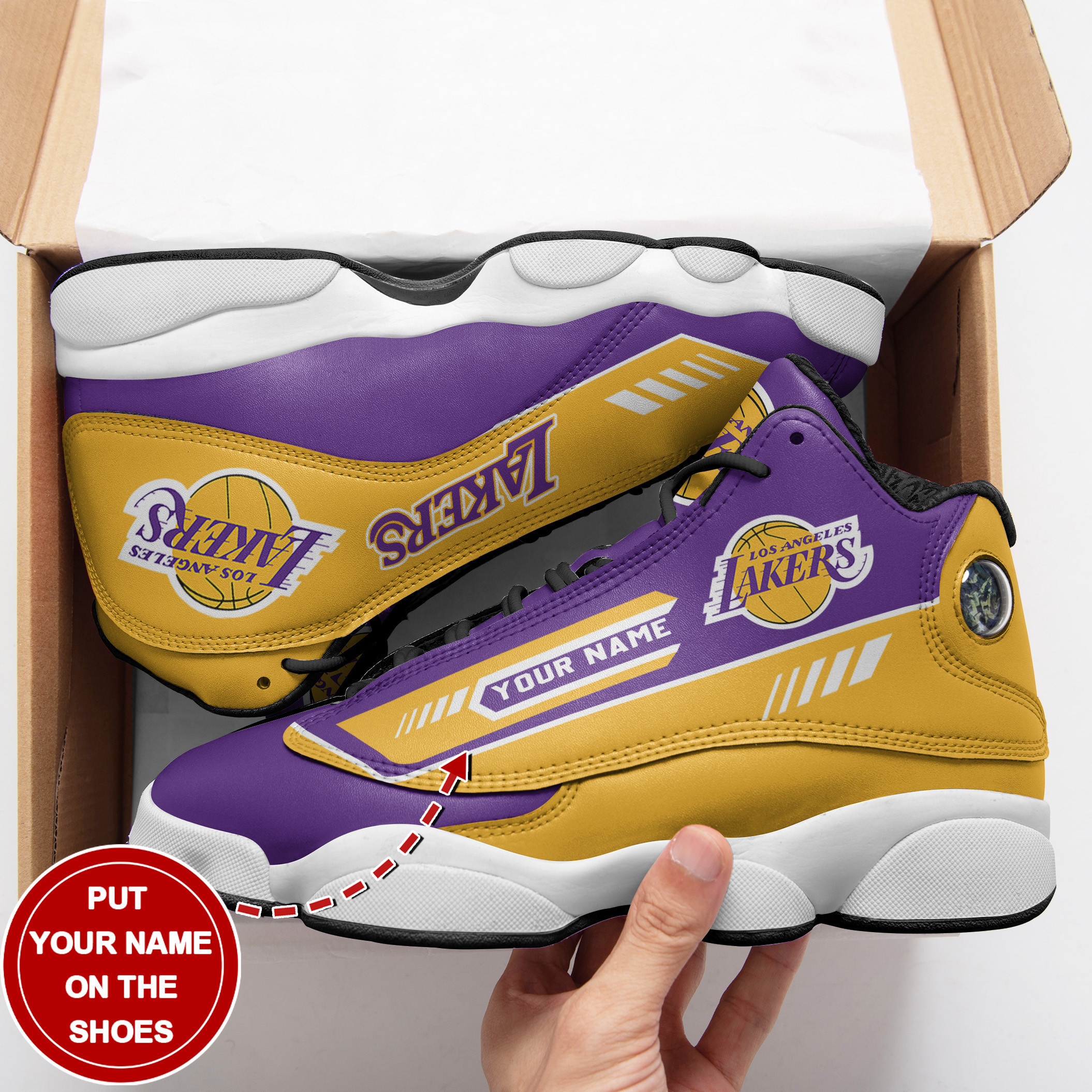 JWFancy Los Angeles Lakers NFL AJ13 Sneakers Shoes For Men And Women