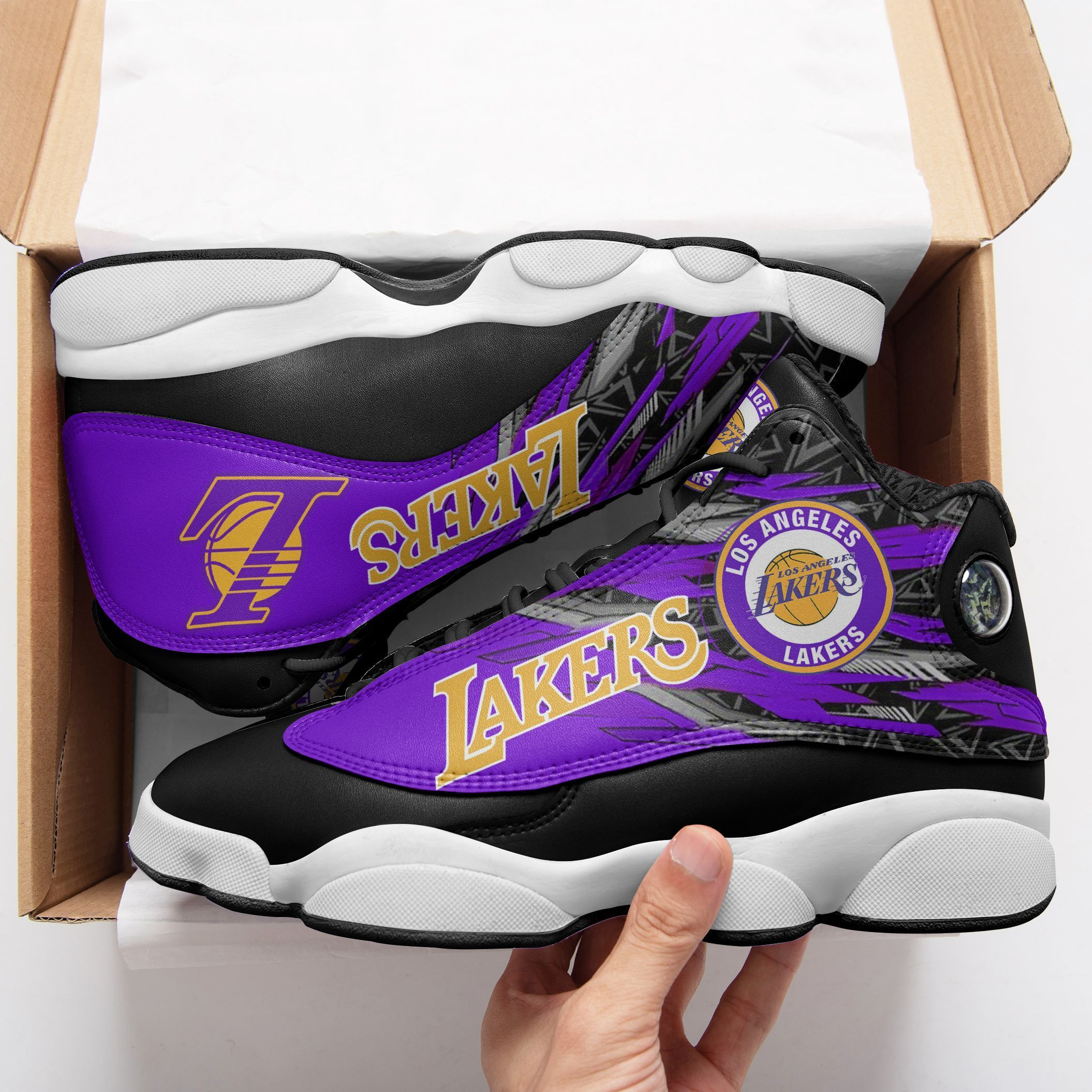 JWFancy Los Angeles Lakers NFL AJ13 Sneakers Shoes For Men And Women