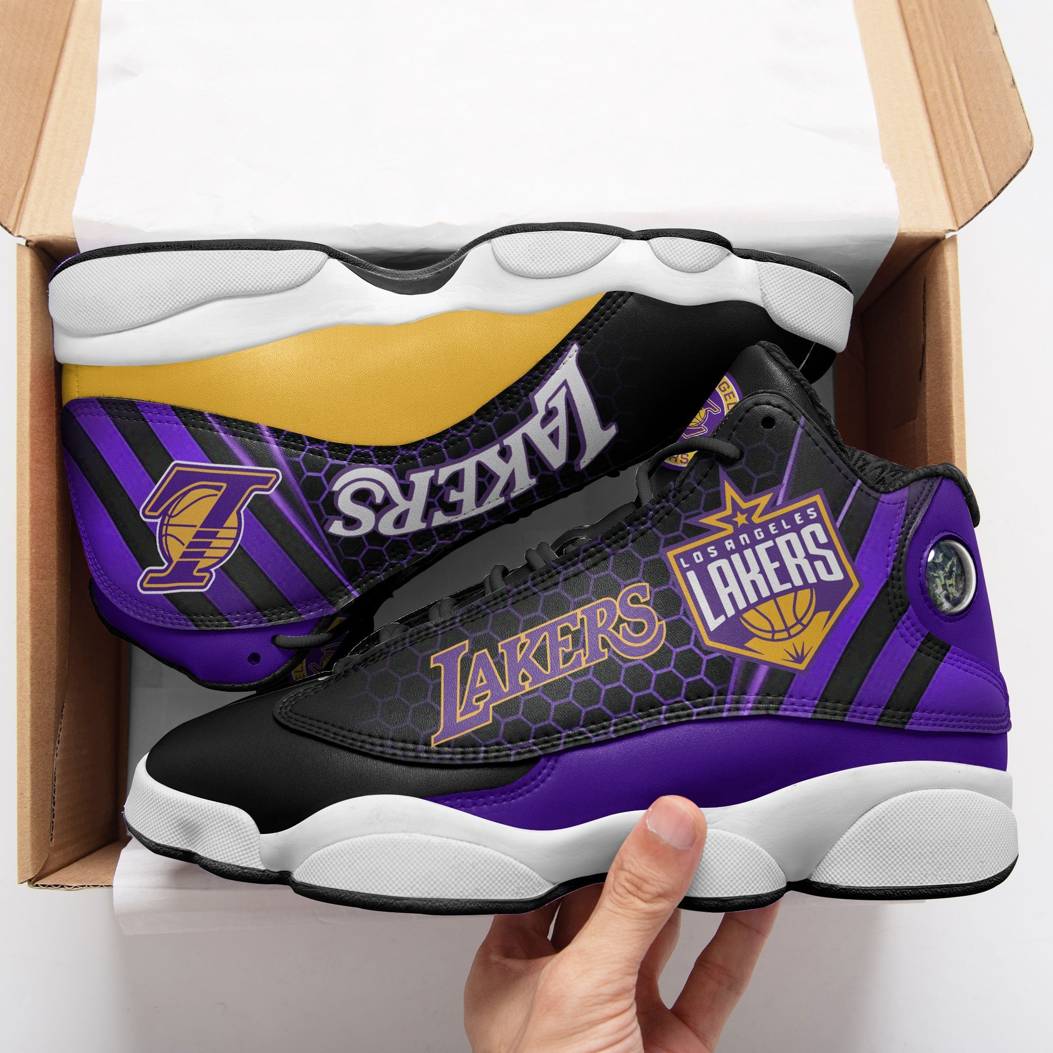 JWFancy Los Angeles Lakers NFL AJ13 Sneakers Shoes For Men And Women