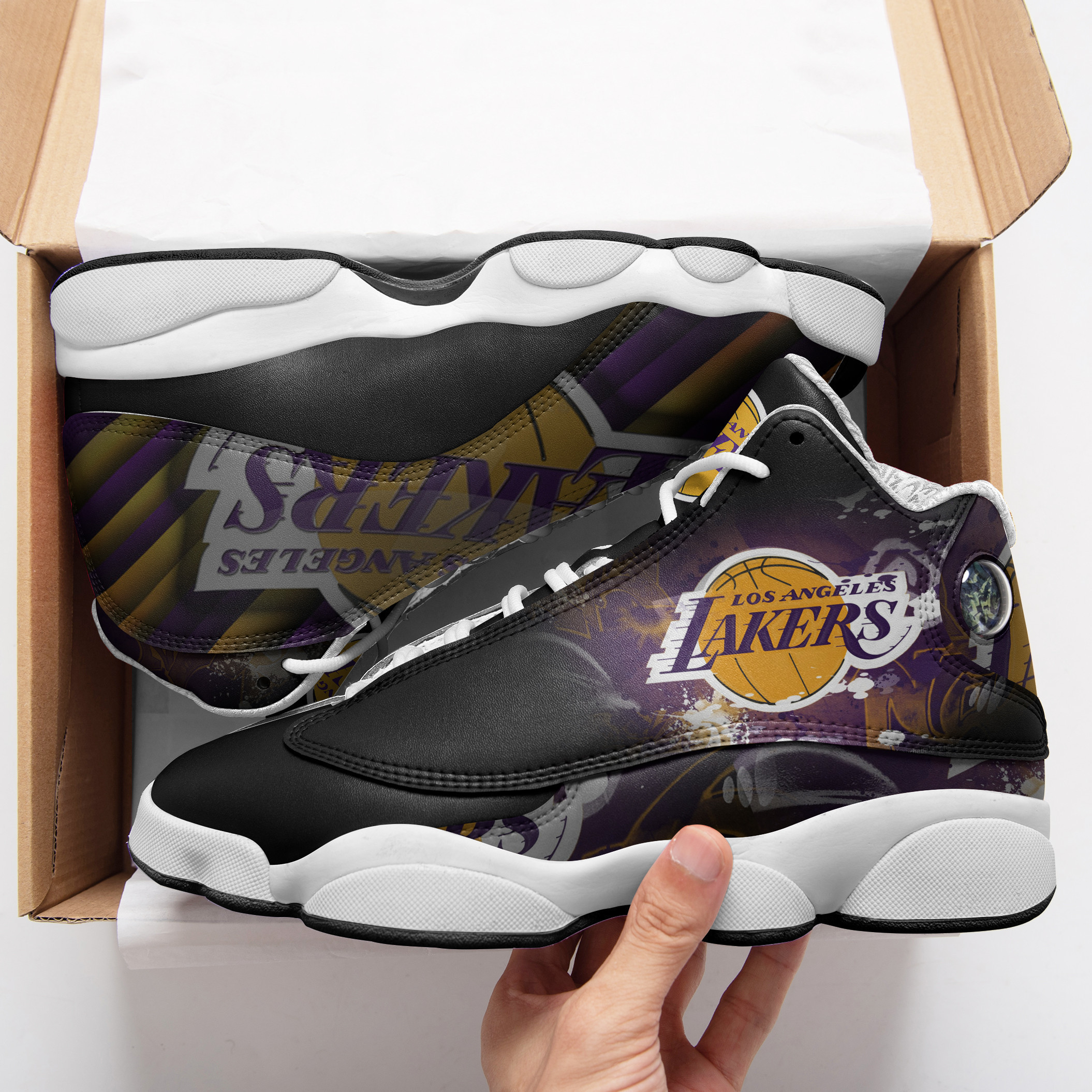 JWFancy Los Angeles Lakers NFL AJ13 Sneakers Shoes For Men And Women