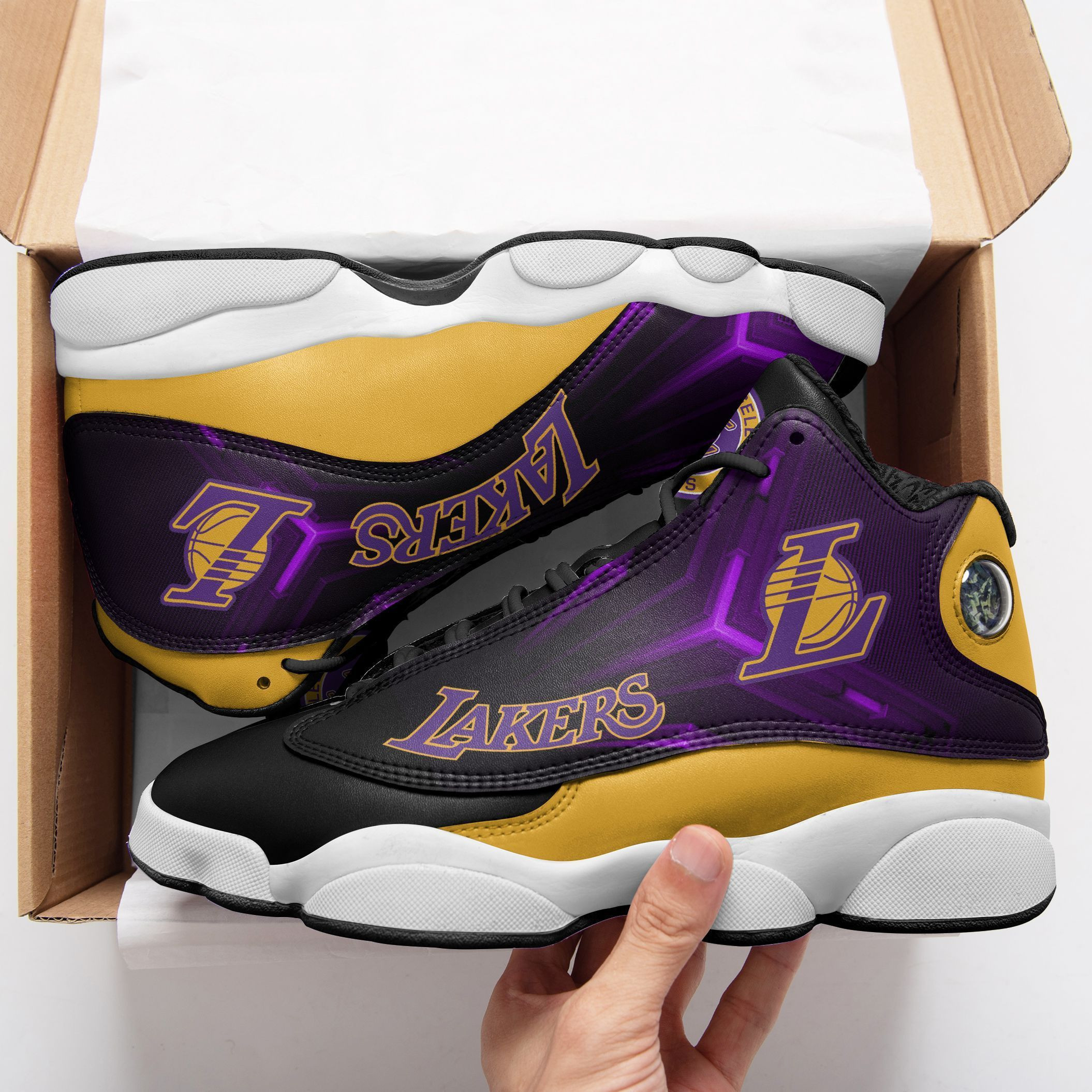 JWFancy Los Angeles Lakers NFL AJ13 Sneakers Shoes For Men And Women