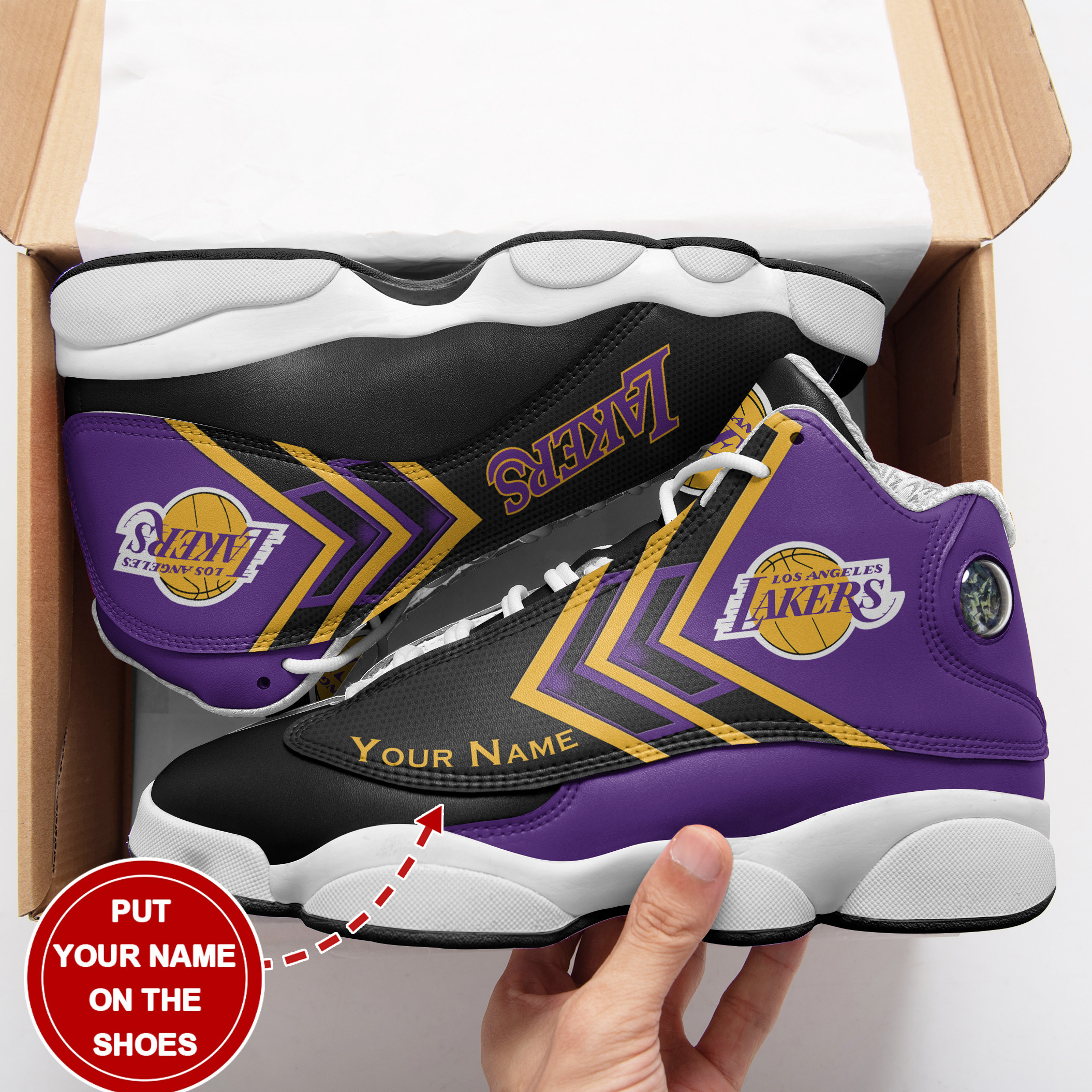 JWFancy Los Angeles Lakers NFL AJ13 Sneakers Shoes For Men And Women