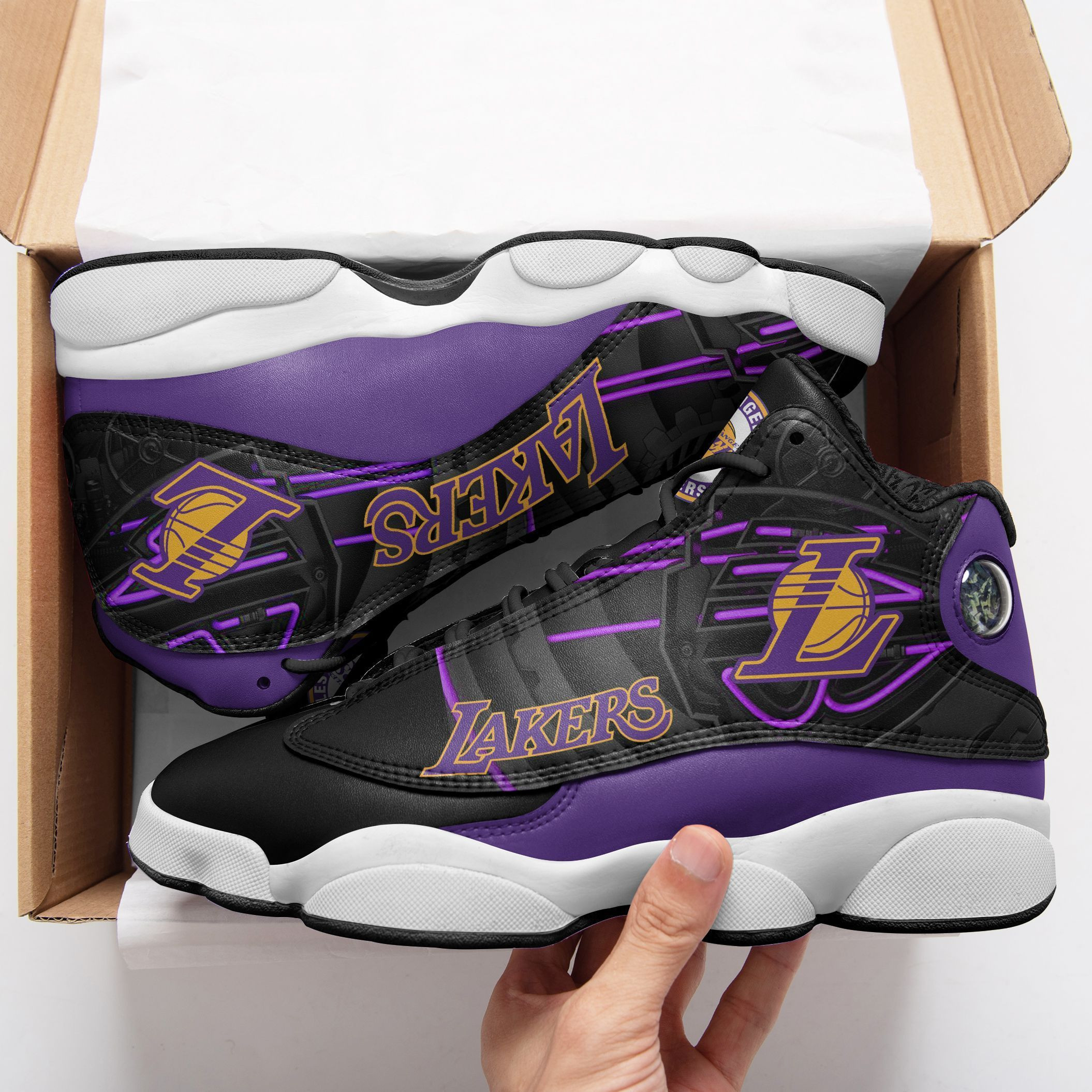 JWFancy Los Angeles Lakers NFL AJ13 Sneakers Shoes For Men And Women