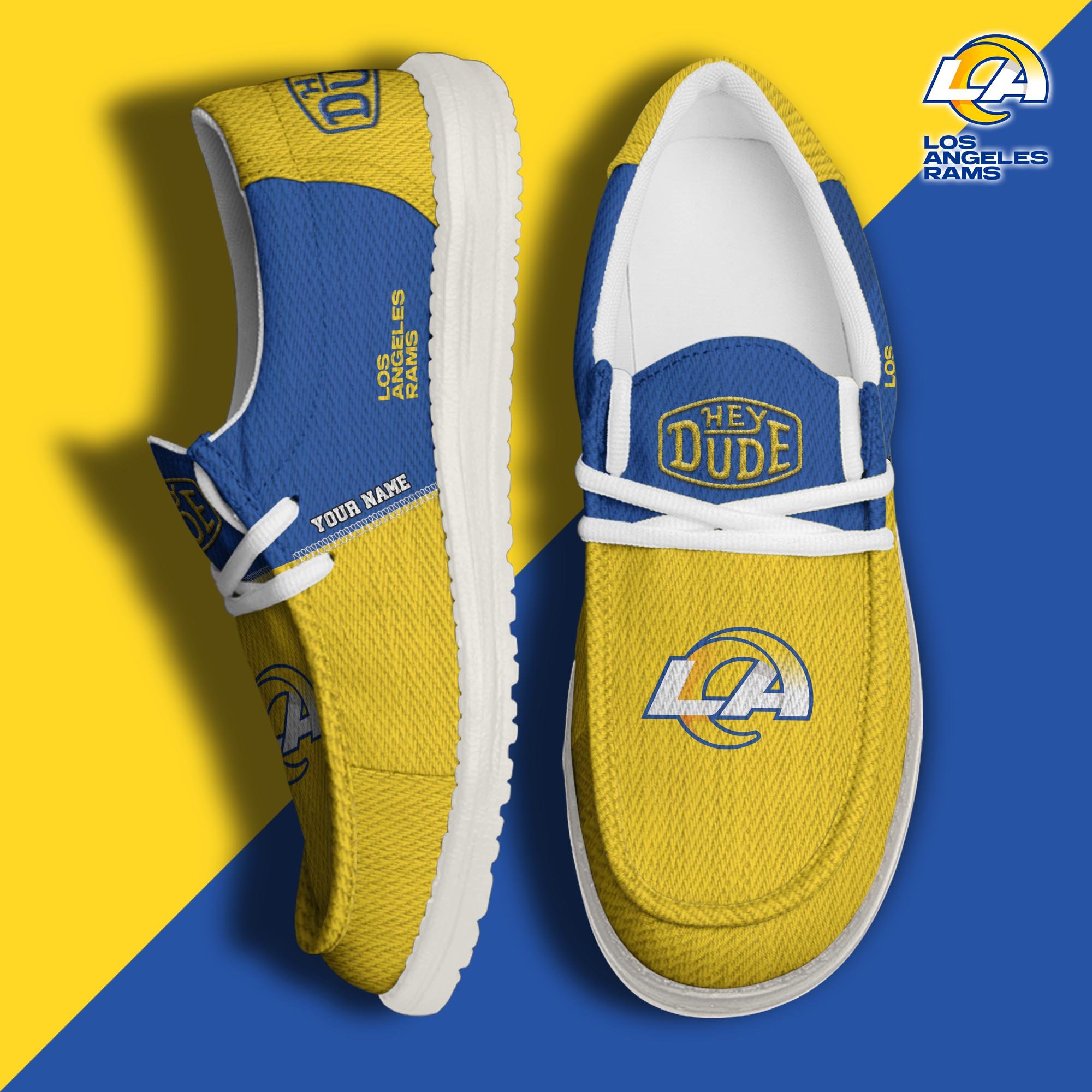 JWFancy Los Angeles Rams Hey Dude Shoes Wally Men's Lace Up Loafers Comfortable For Men And Women
