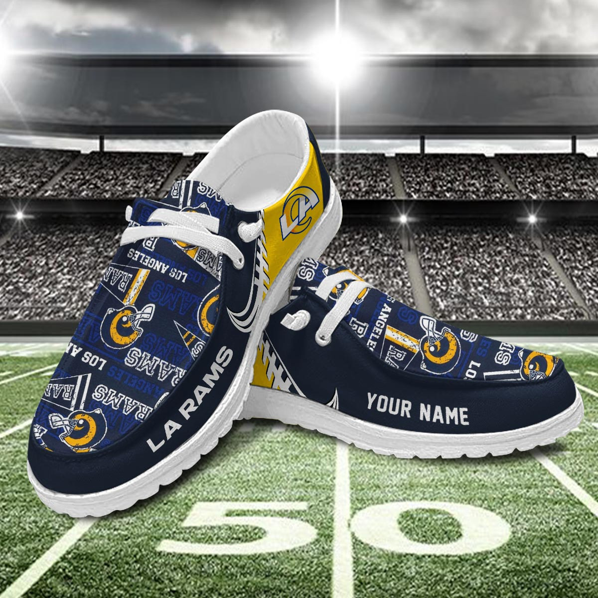 JWFancy Los Angeles Rams Hey Dude Shoes Wally Men's Lace Up Loafers Comfortable For Men And Women
