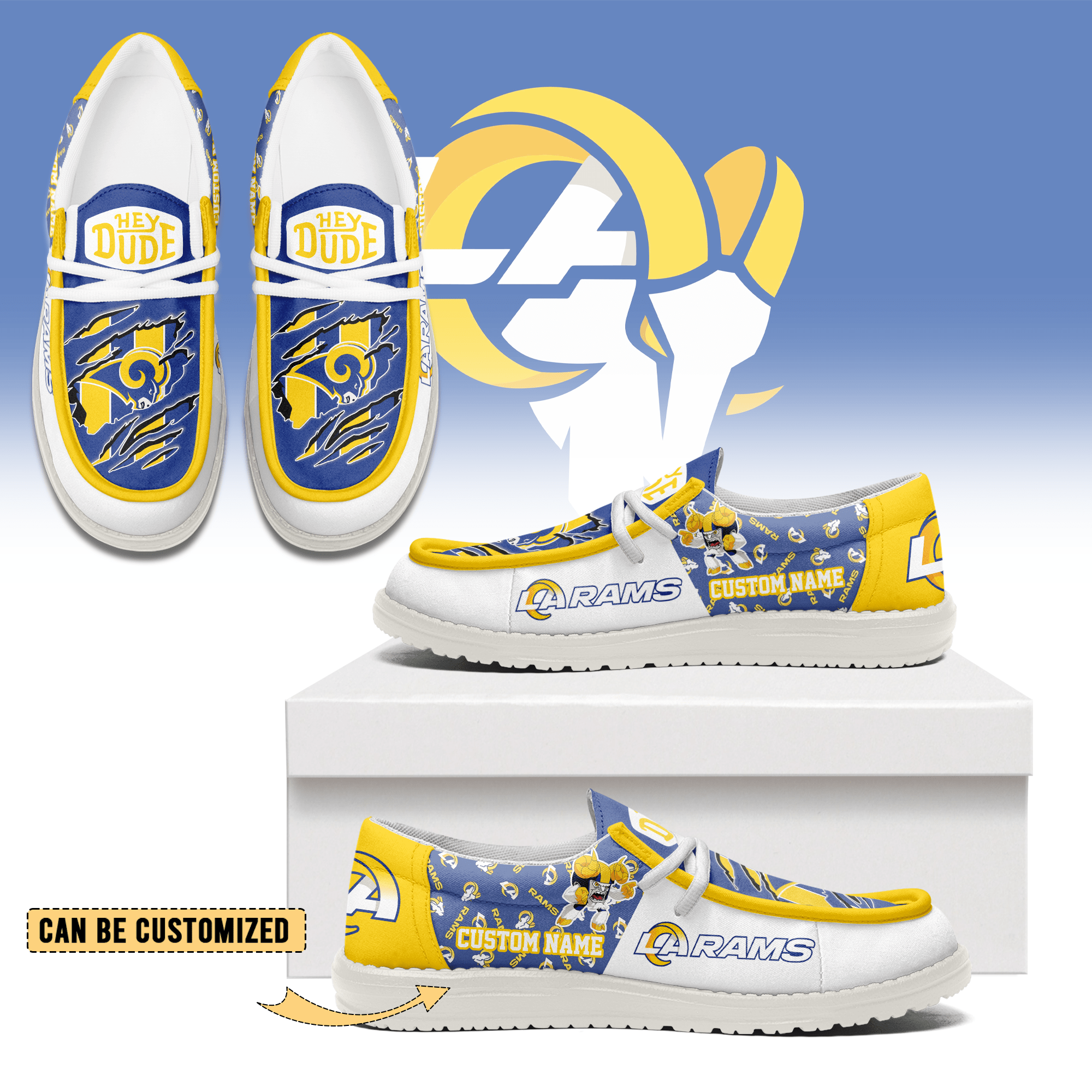 JWFancy Los Angeles Rams Hey Dude Shoes Wally Men’s Lace Up Loafers Comfortable For Men And Women