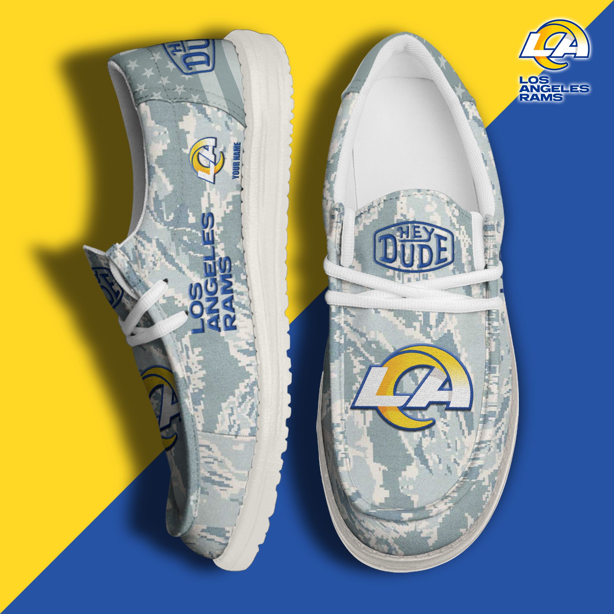 JWFancy Los Angeles Rams Hey Dude Shoes Wally Men's Lace Up Loafers Comfortable For Men And Women