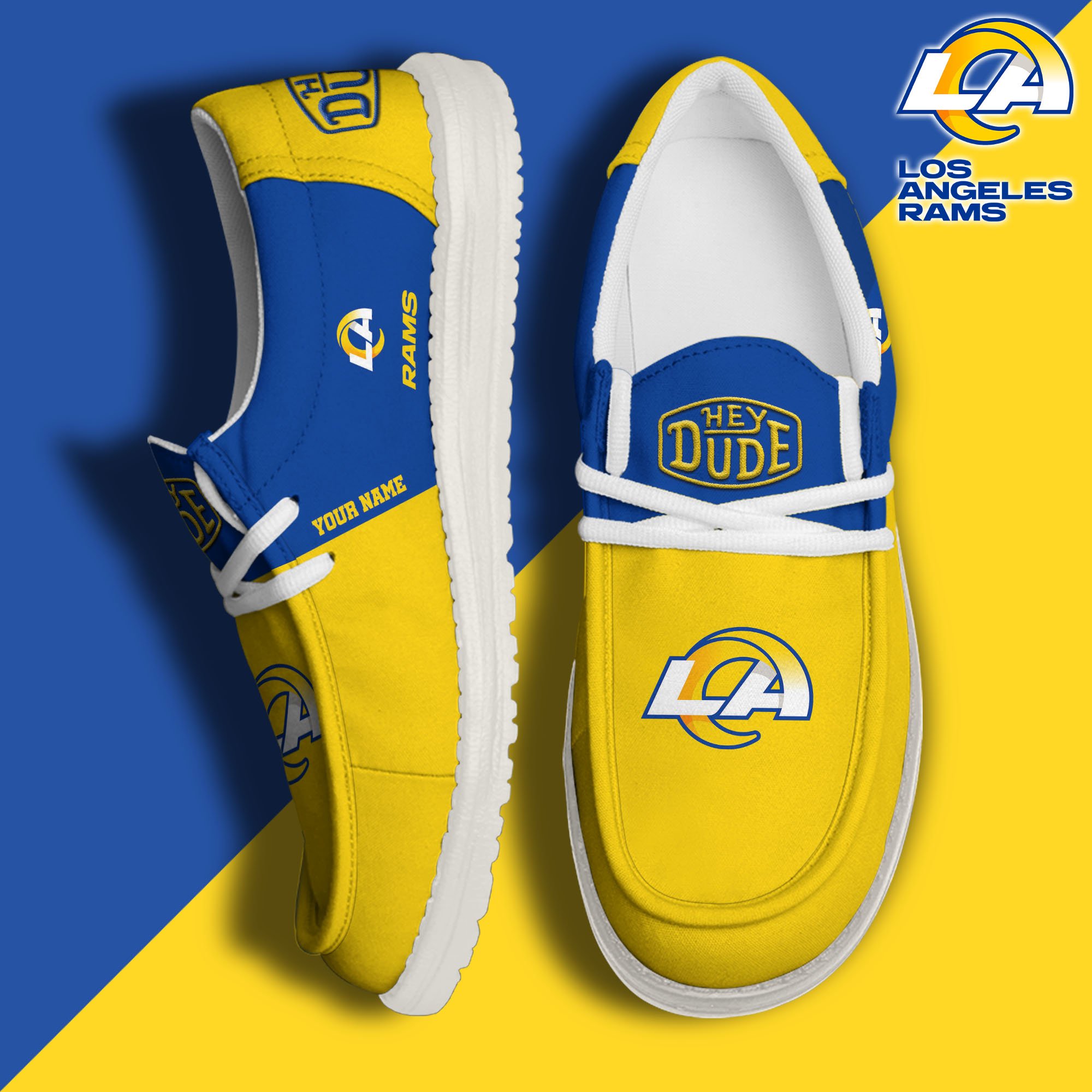 JWFancy Los Angeles Rams Hey Dude Shoes Wally Men's Lace Up Loafers Comfortable For Men And Women