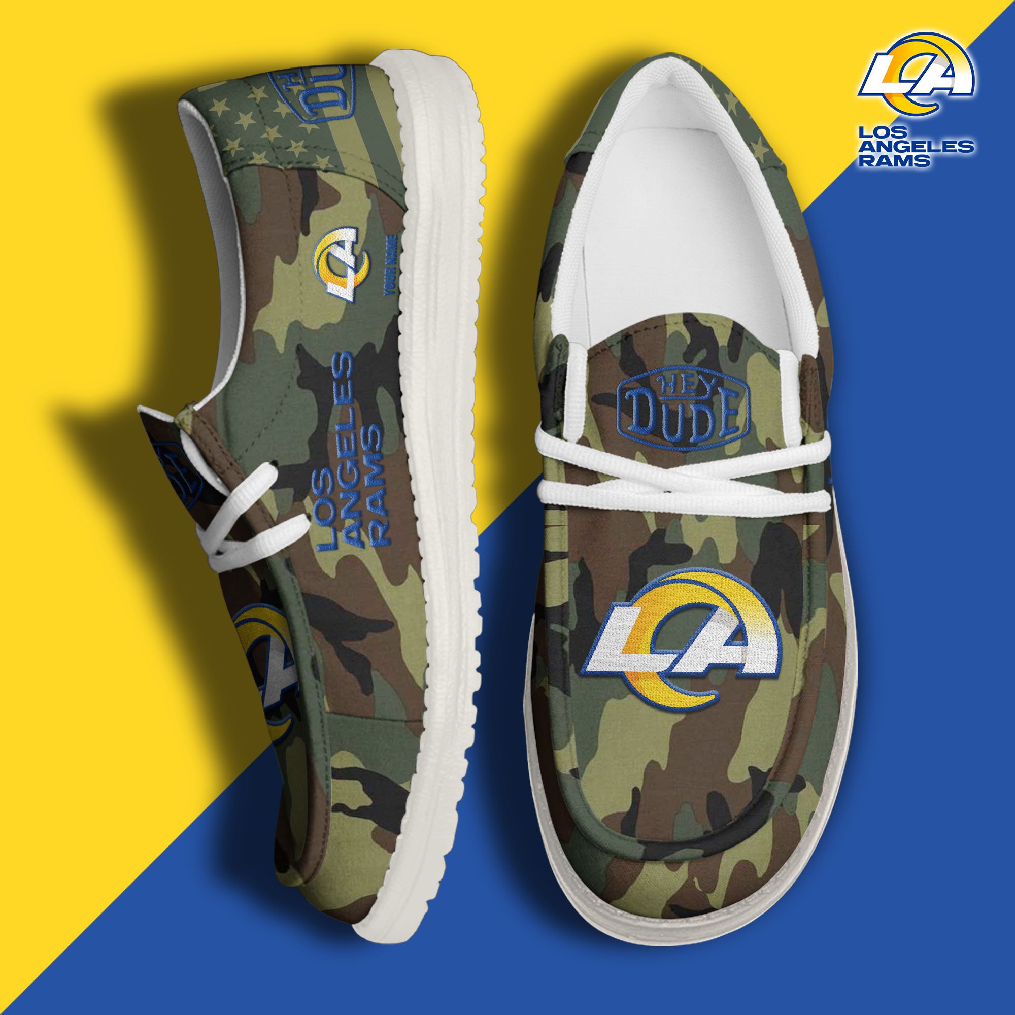 JWFancy Los Angeles Rams Hey Dude Shoes Wally Men's Lace Up Loafers Comfortable For Men And Women