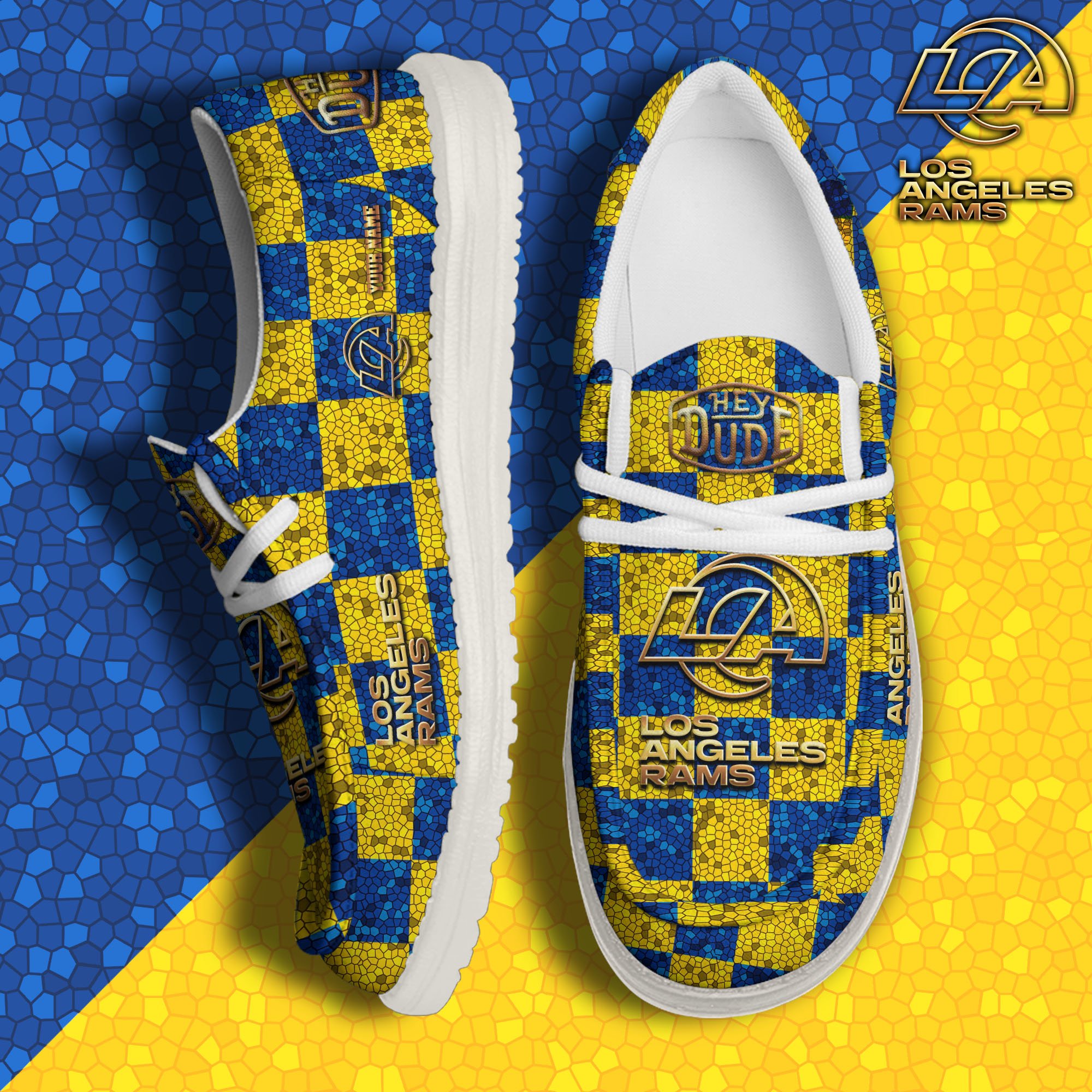 JWFancy Los Angeles Rams Hey Dude Shoes Wally Men's Lace Up Loafers Comfortable For Men And Women