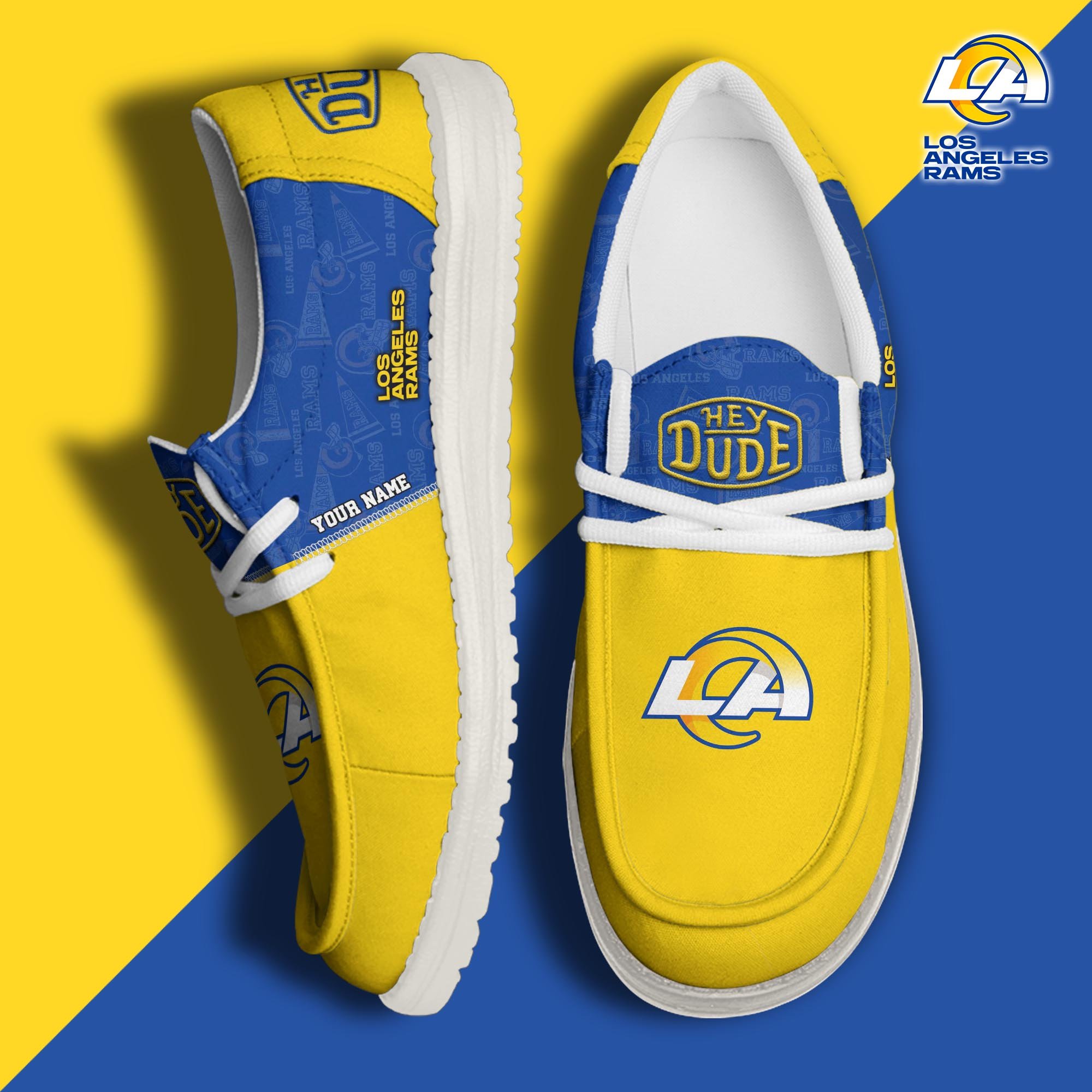 JWFancy Los Angeles Rams Hey Dude Shoes Wally Men's Lace Up Loafers Comfortable For Men And Women