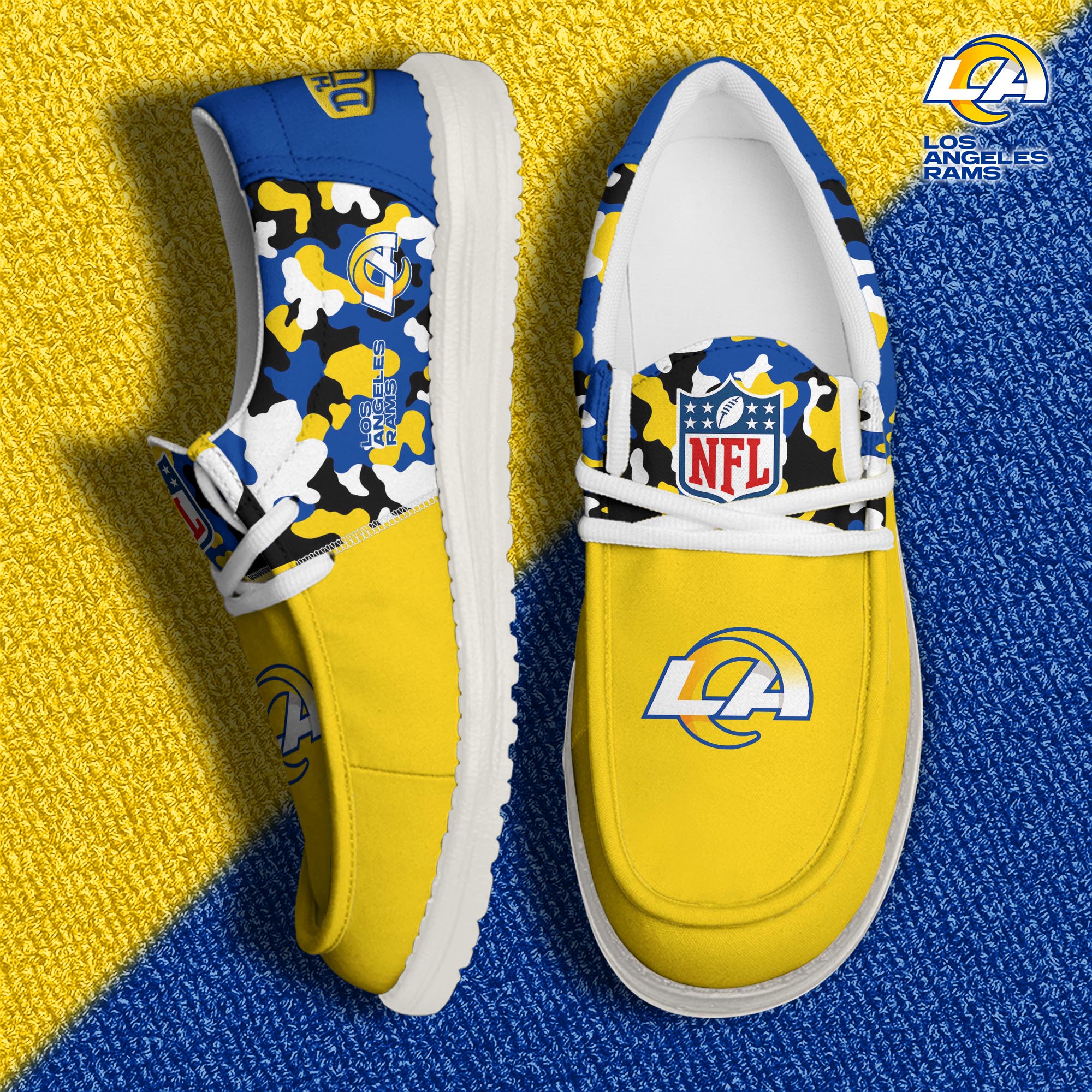 JWFancy Los Angeles Rams Hey Dude Shoes Wally Men's Lace Up Loafers Comfortable For Men And Women