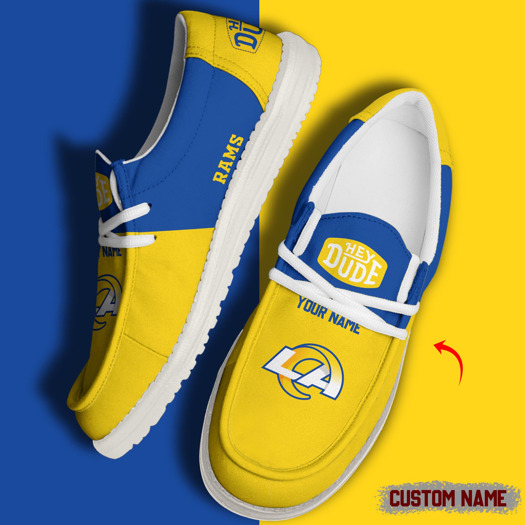 JWFancy Los Angeles Rams Hey Dude Shoes Wally Men's Lace Up Loafers Comfortable For Men And Women