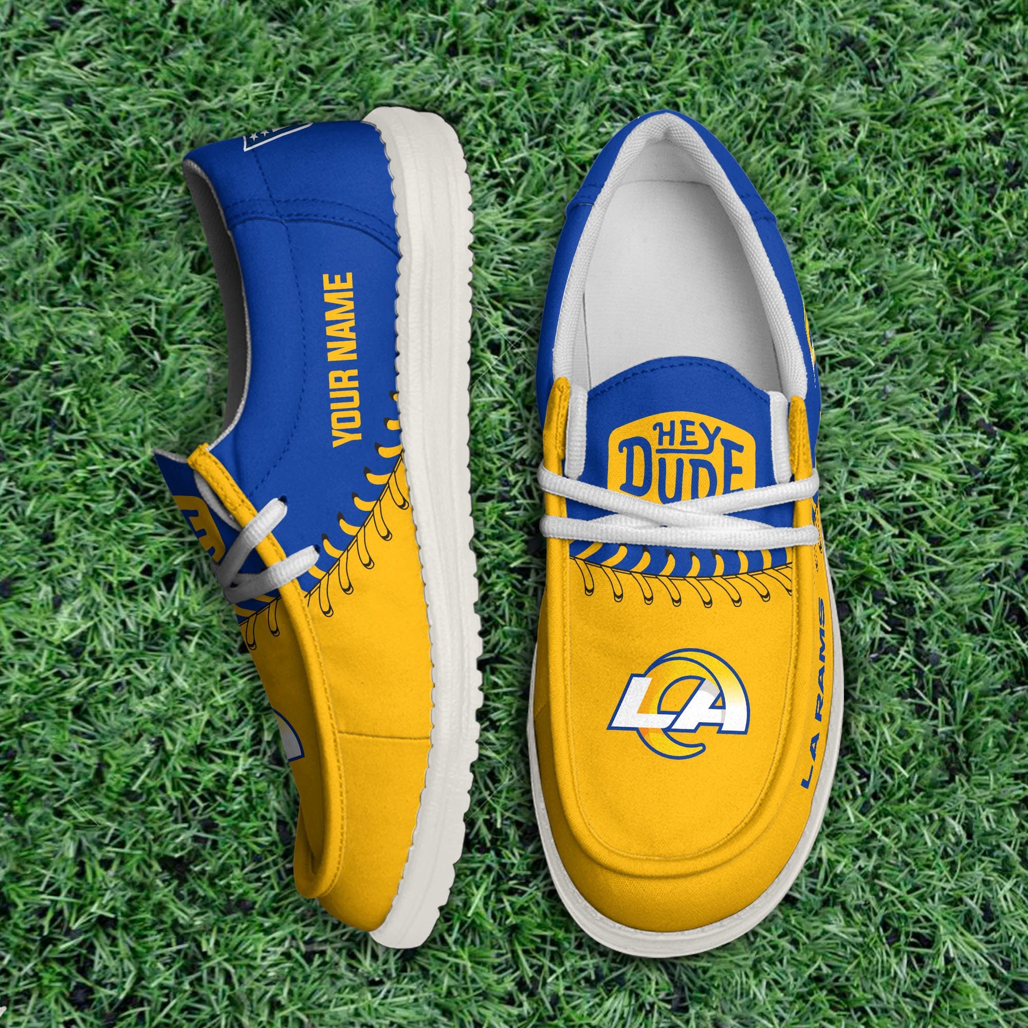 JWFancy Los Angeles Rams Hey Dude Shoes Wally Men's Lace Up Loafers Comfortable For Men And Women