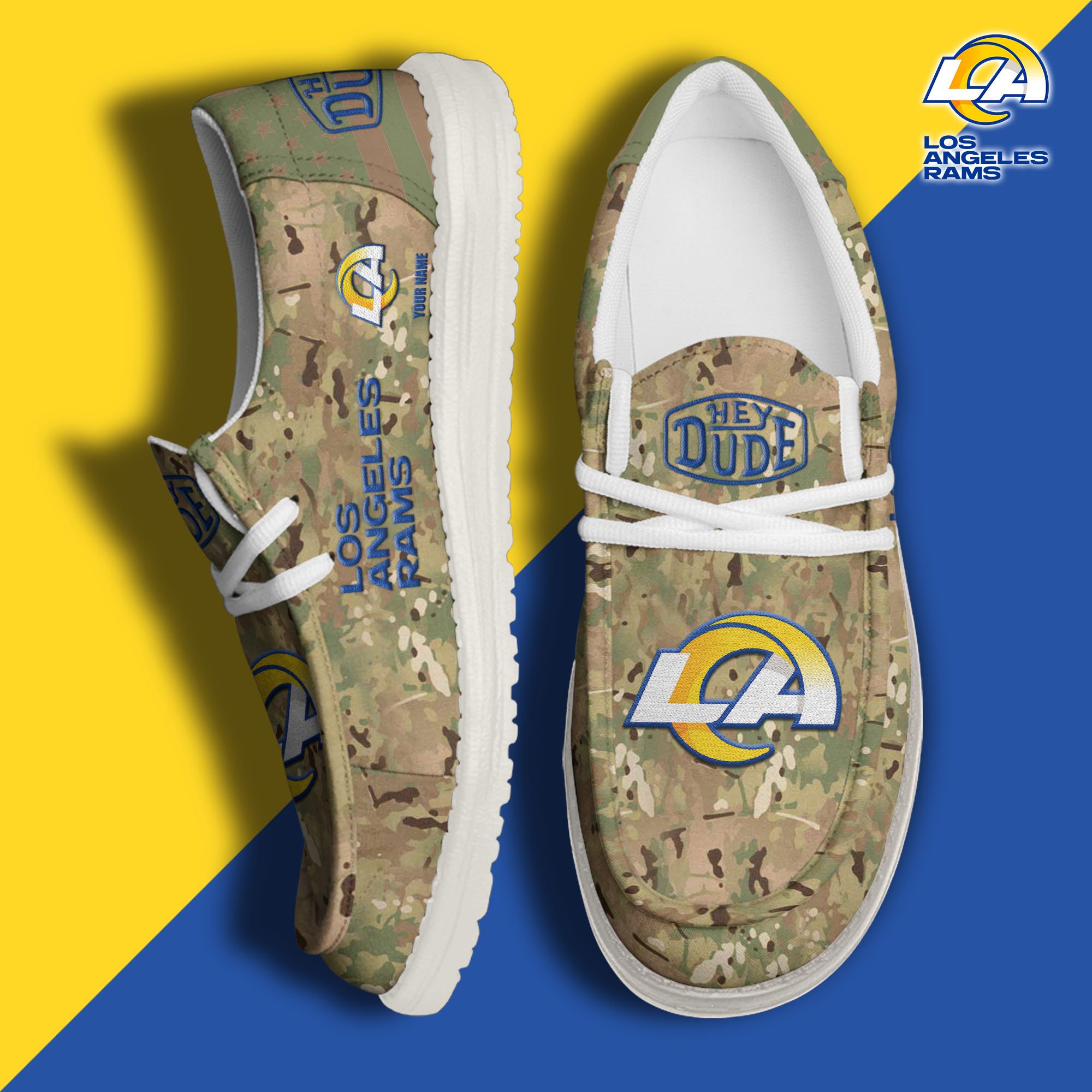 JWFancy Los Angeles Rams Hey Dude Shoes Wally Men's Lace Up Loafers Comfortable For Men And Women
