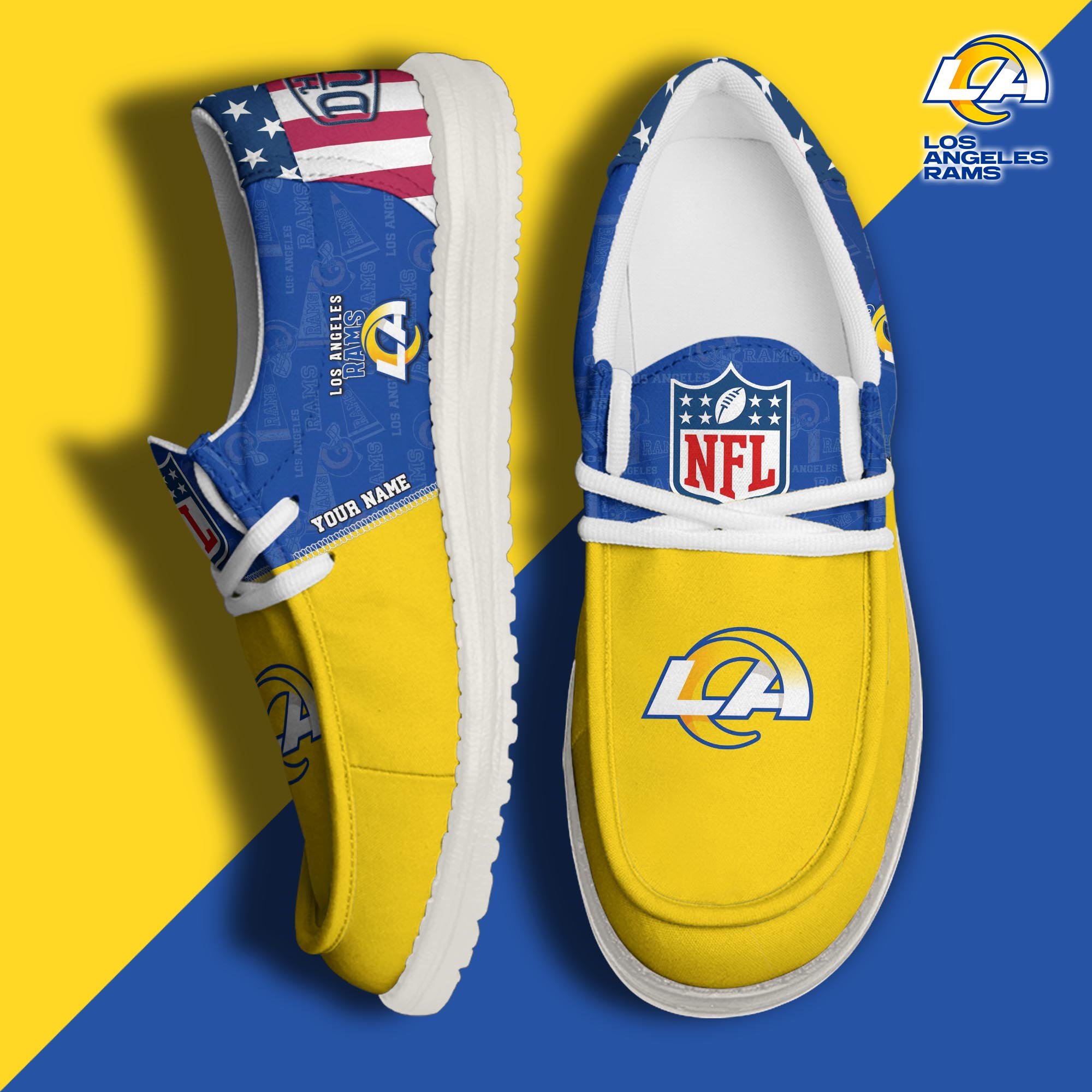 JWFancy Los Angeles Rams Hey Dude Shoes Wally Men's Lace Up Loafers Comfortable For Men And Women