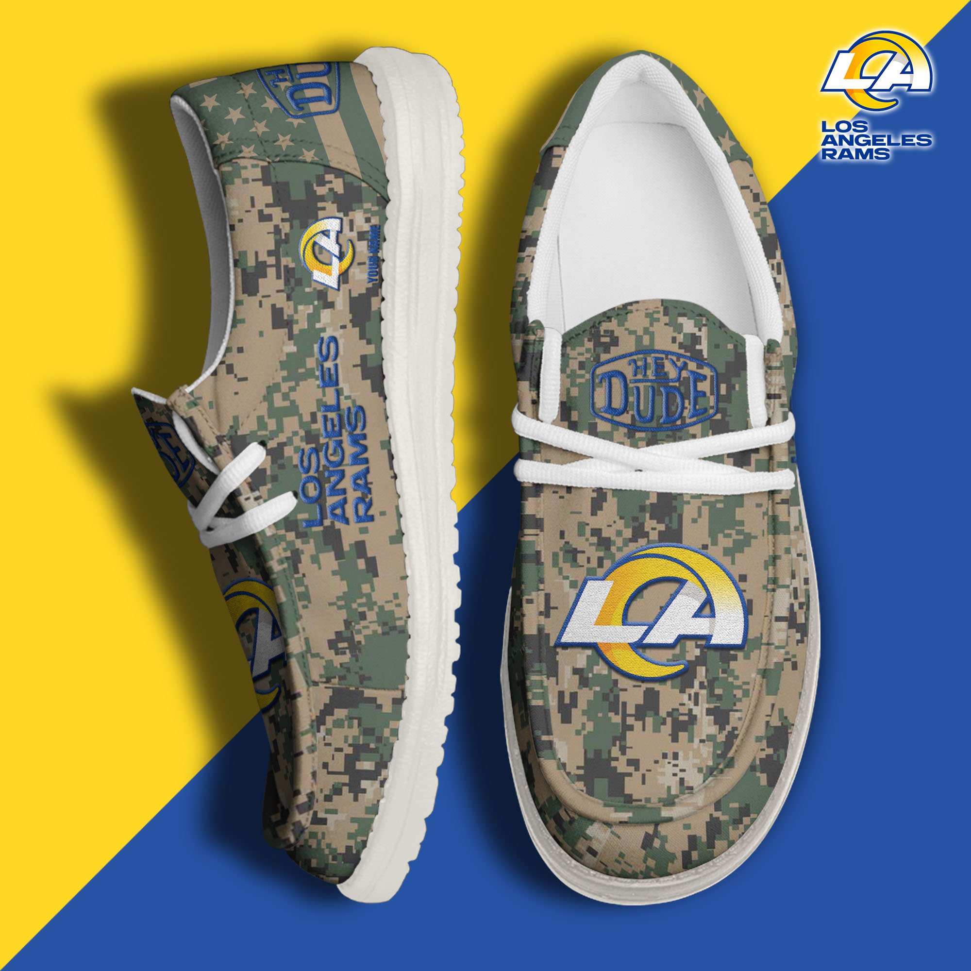 JWFancy Los Angeles Rams Hey Dude Shoes Wally Men's Lace Up Loafers Comfortable For Men And Women