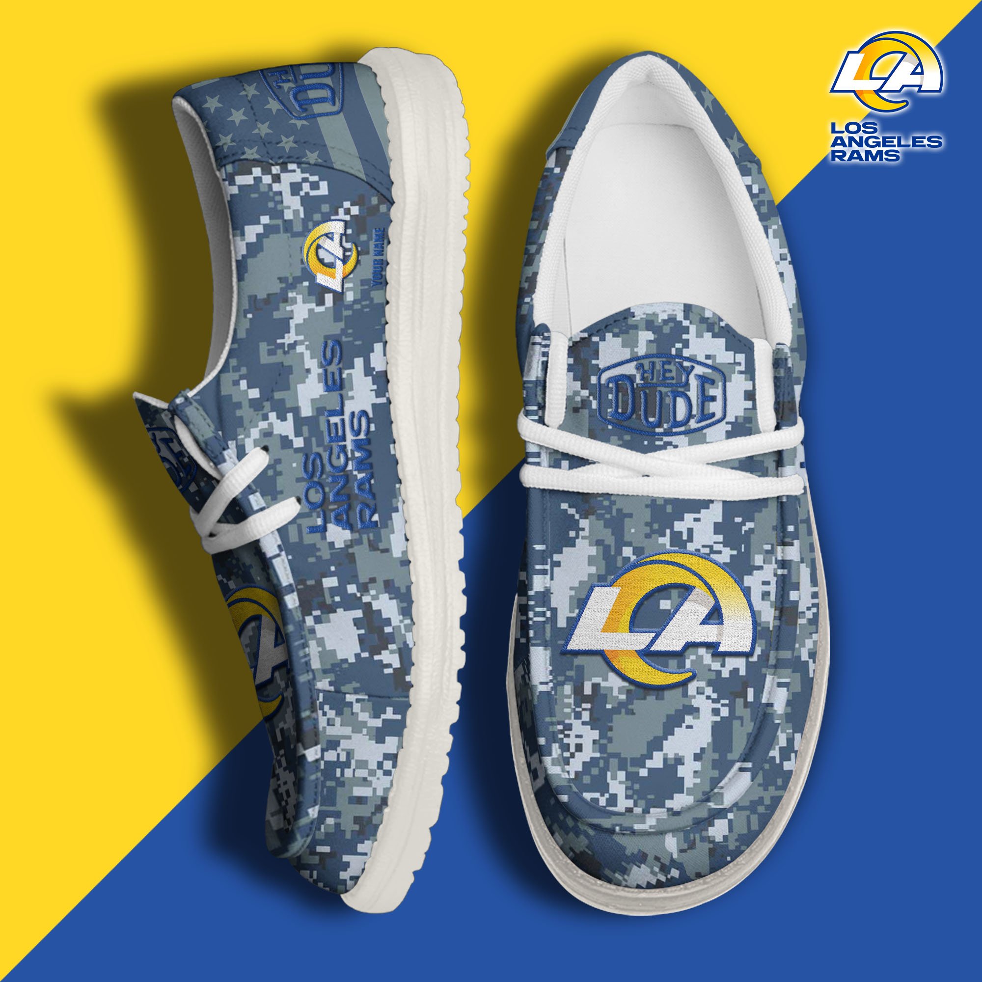 JWFancy Los Angeles Rams Hey Dude Shoes Wally Men's Lace Up Loafers Comfortable For Men And Women