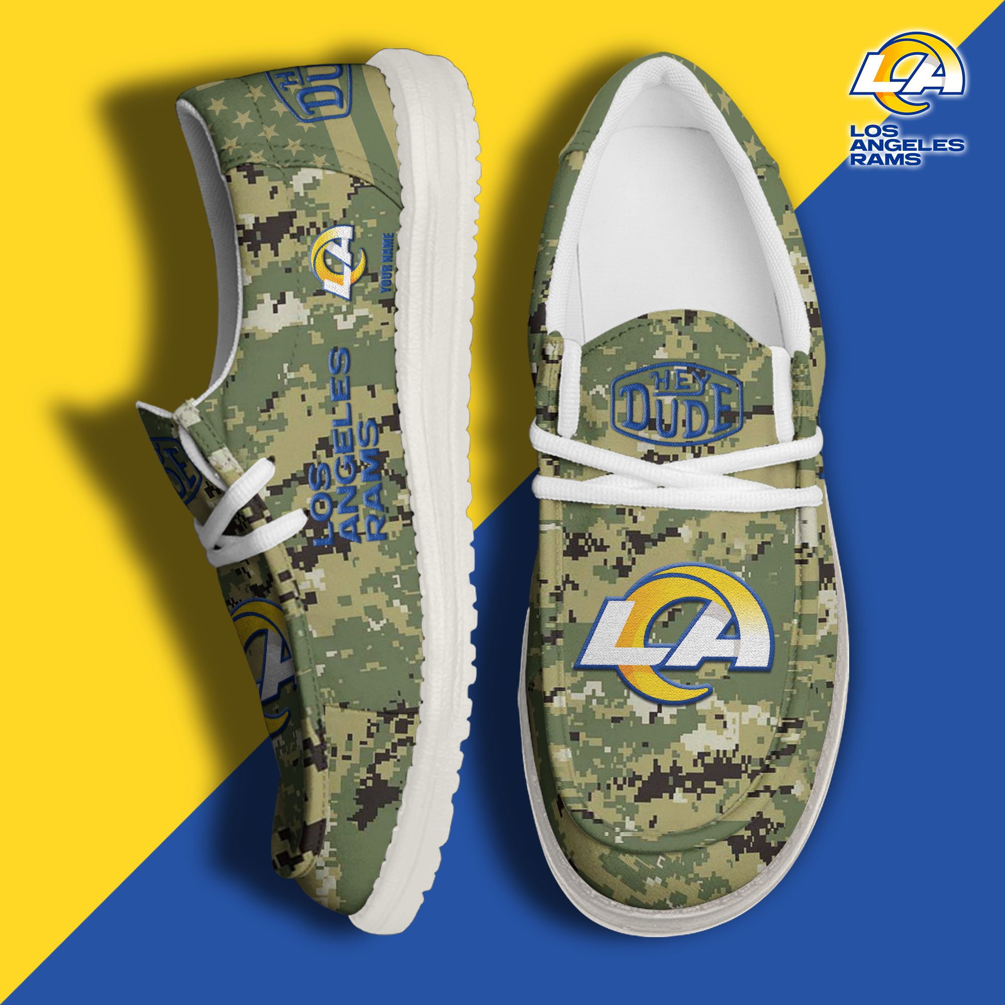 JWFancy Los Angeles Rams Hey Dude Shoes Wally Men's Lace Up Loafers Comfortable For Men And Women