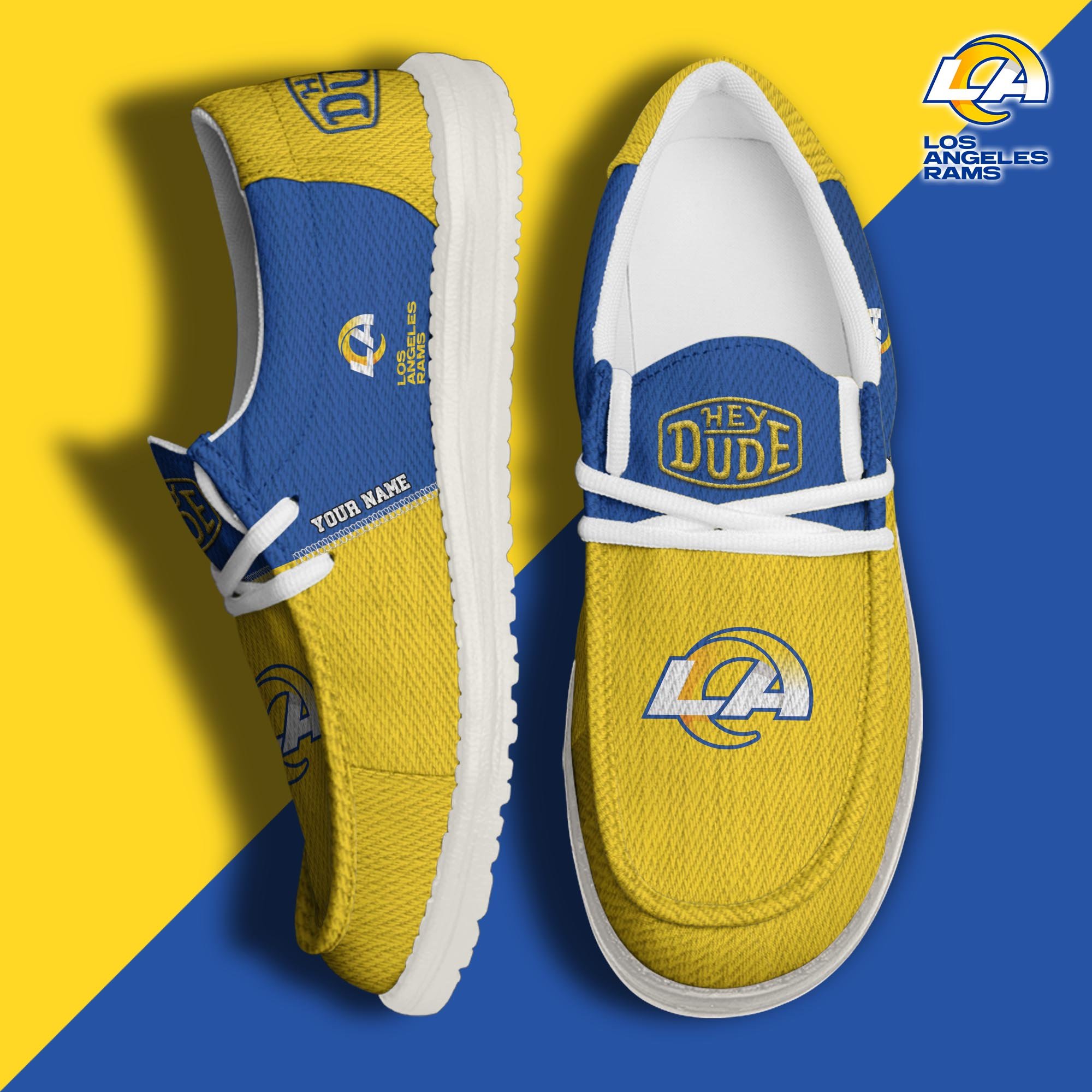 JWFancy Los Angeles Rams Hey Dude Shoes Wally Men's Lace Up Loafers Comfortable For Men And Women