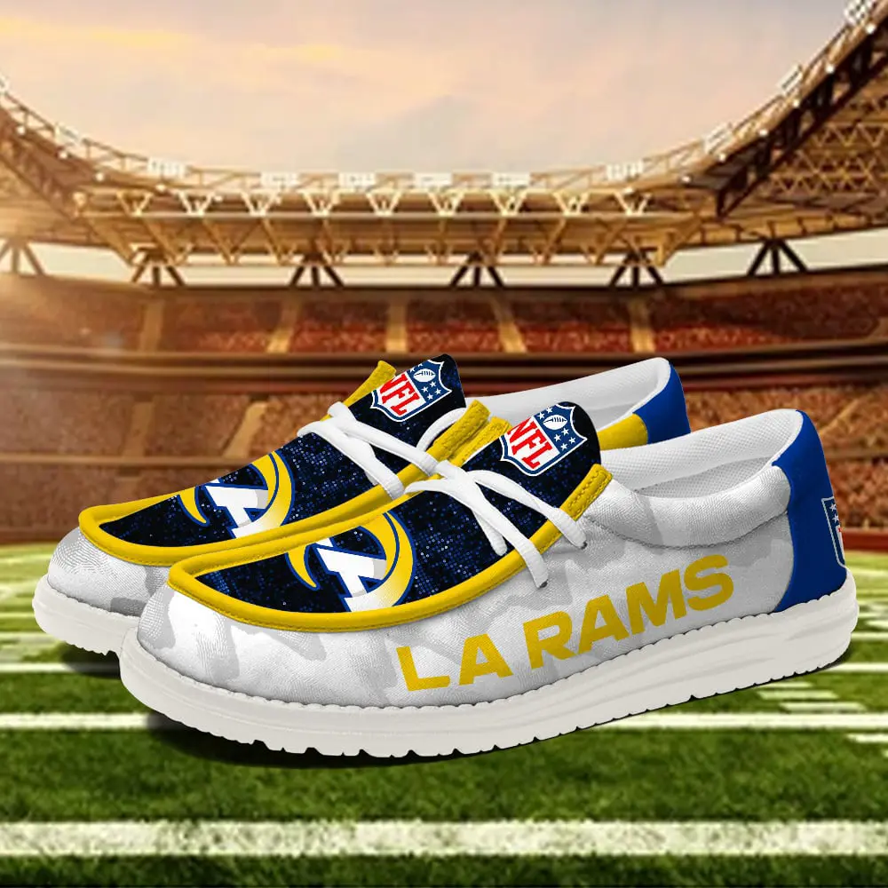 JWFancy Los Angeles Rams Hey Dude Shoes Wally Men's Lace Up Loafers Comfortable For Men And Women