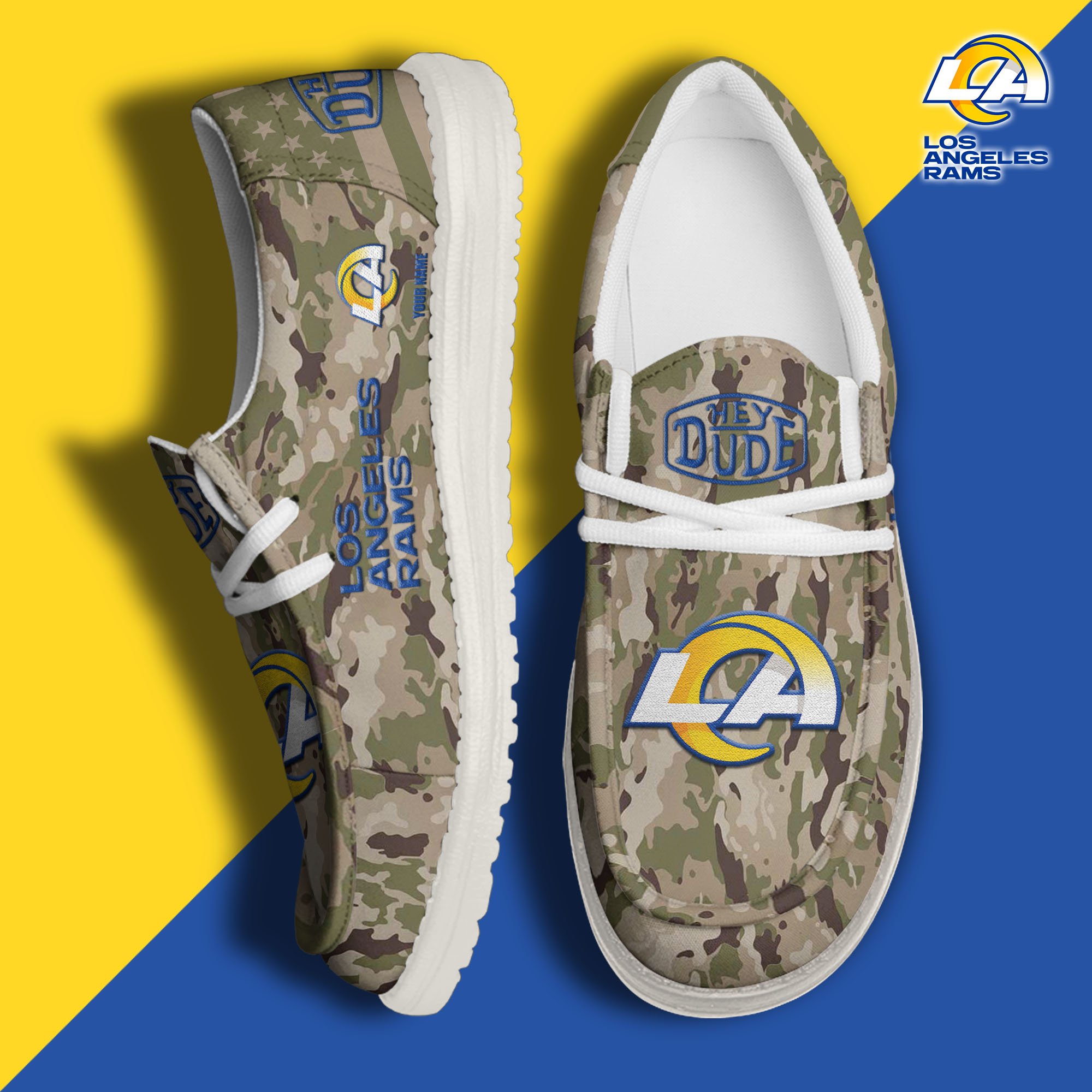 JWFancy Los Angeles Rams Hey Dude Shoes Wally Men's Lace Up Loafers Comfortable For Men And Women
