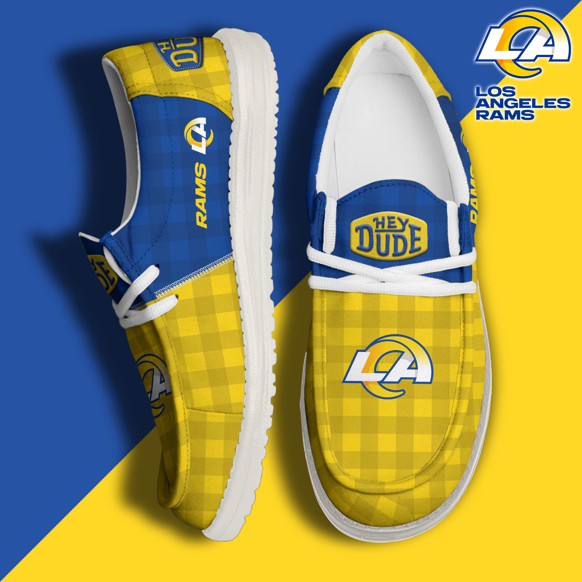 JWFancy Los Angeles Rams Hey Dude Shoes Wally Men's Lace Up Loafers Comfortable For Men And Women