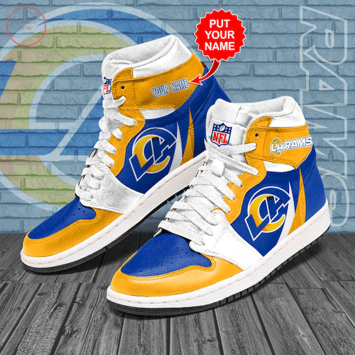 JWFancy Los Angeles Rams NFL AJ1 High Sneakers Shoes For Men And Women