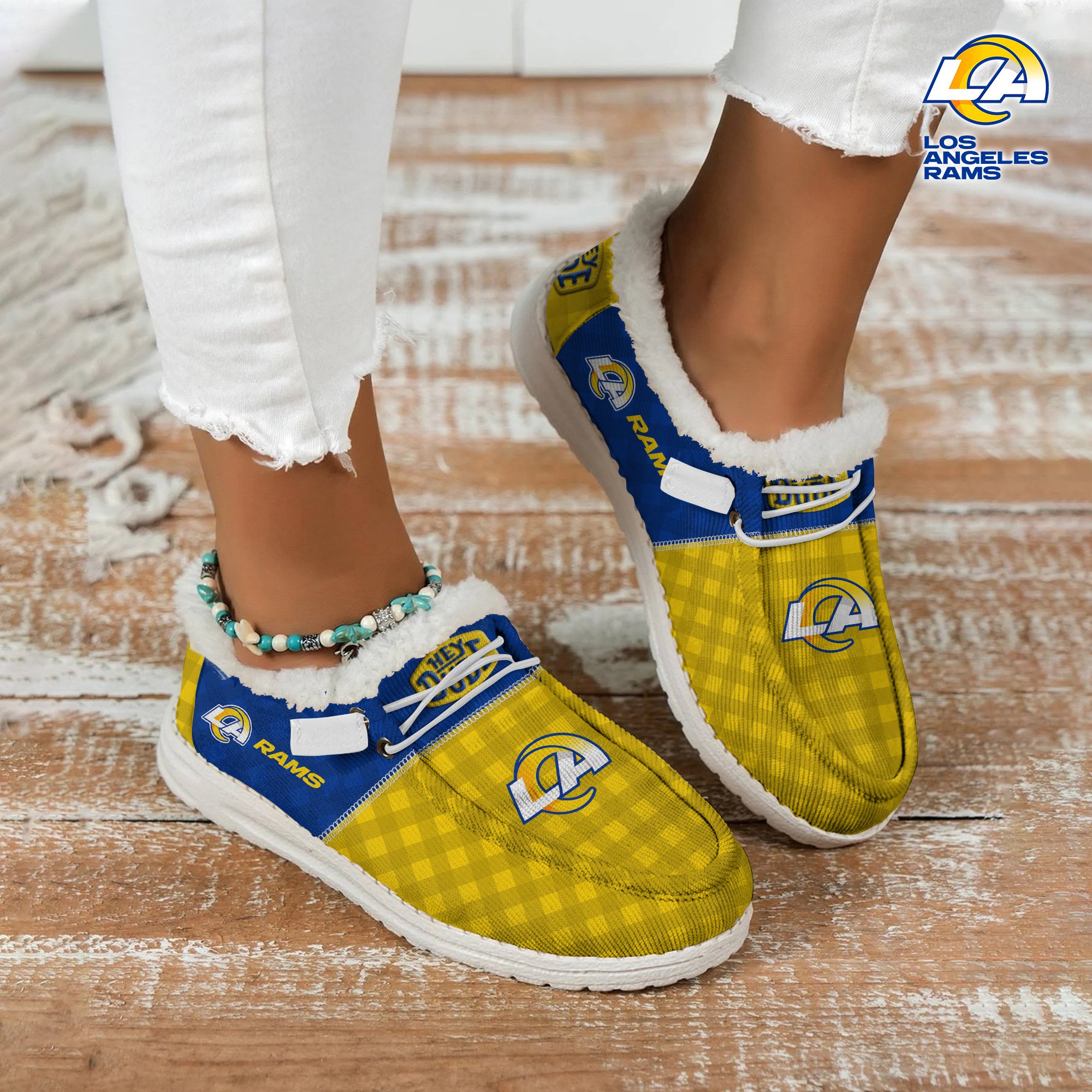 JWFancy Los Angeles Rams Personalized Hey Dude With Warm Fur Lining Shoes For Men And Women
